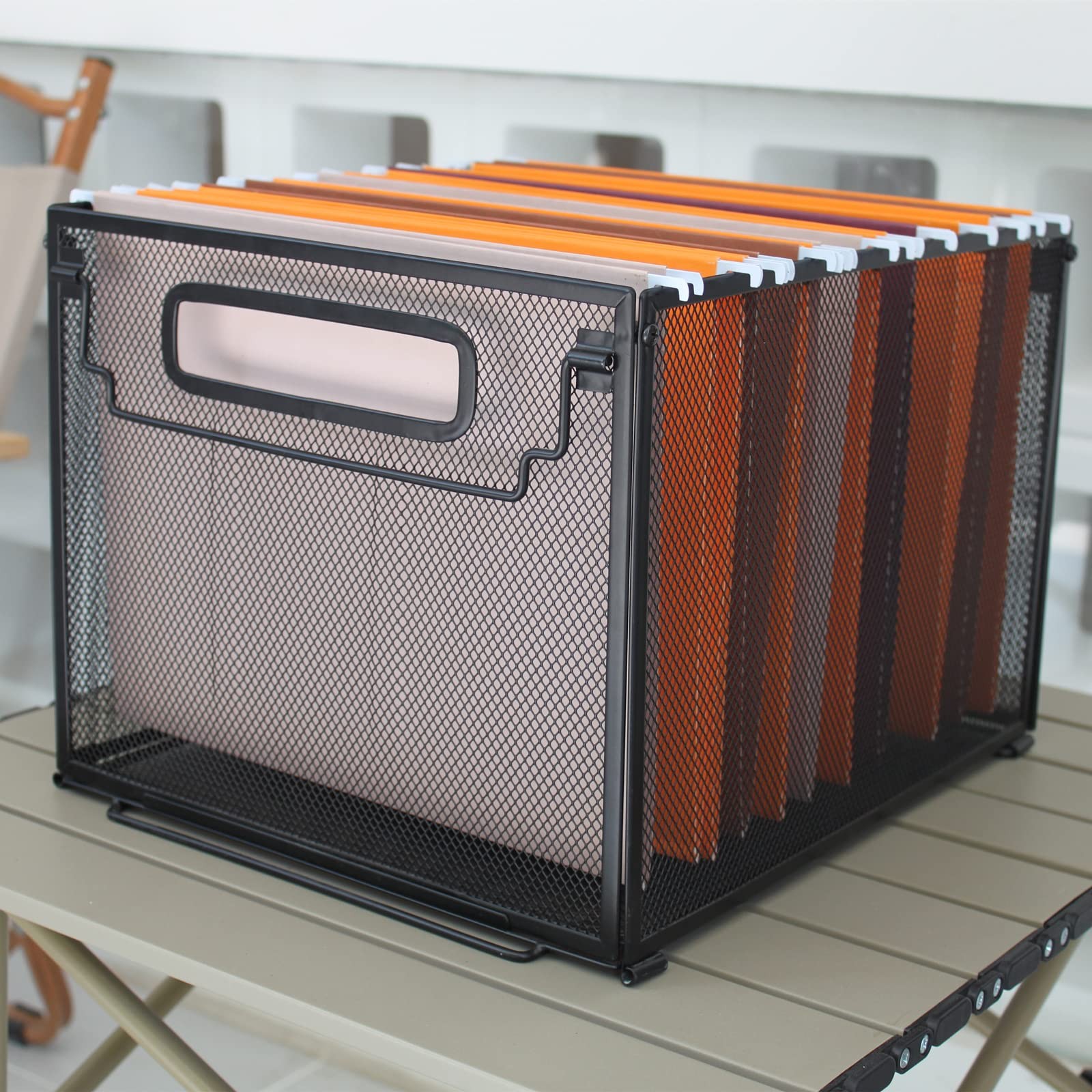 SETTFRFE Letter Size Metal Hanging File Folder Organizer Crate Black
