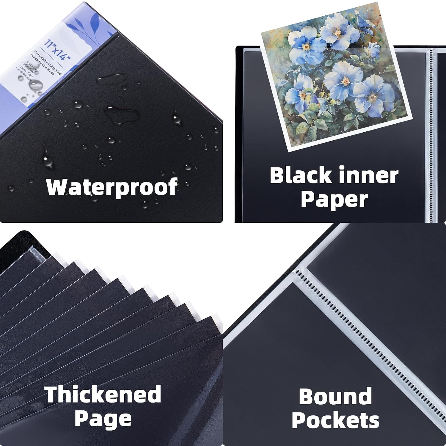 11×14 Art Portfolio Folder with 24-Pocket Plastic Sleeves Binding Organizer Case