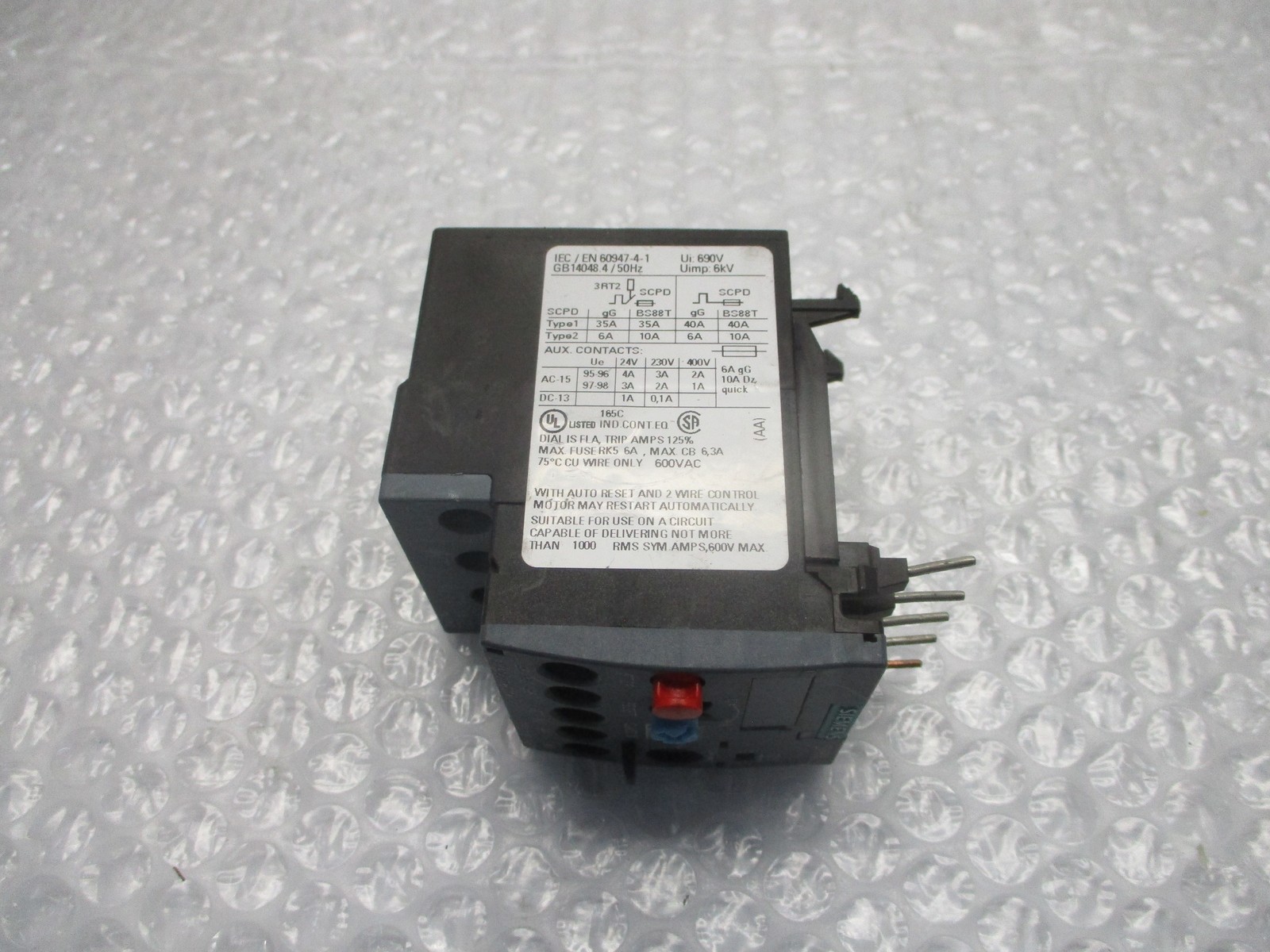 SIEMENS 3RU2116-1AB0 OVERLOAD RELAY 1.1-1.6AMP NSNP