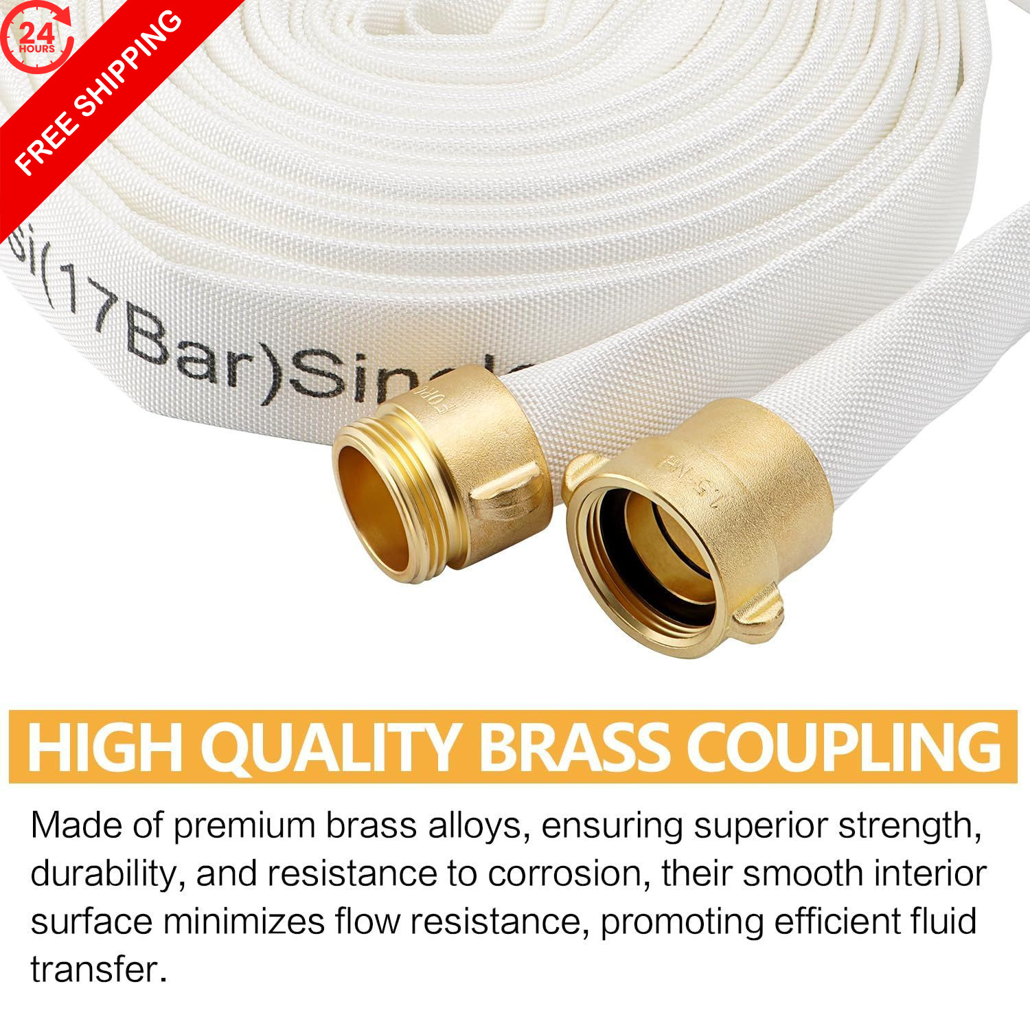 Venussar Fire Hose,1-1/2″ ID X 75 FT, Single 1-1/2″ X 75 FT(NST/NH), White