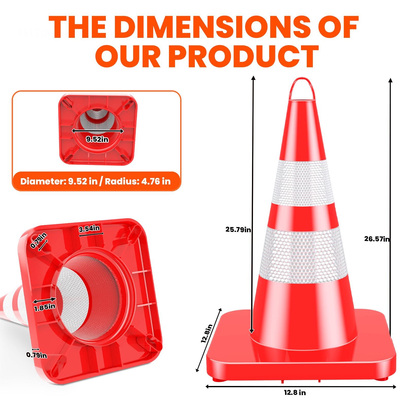12PC 28″PVC Safety Cones with Reflective Strip Traffic Cones for Traffic Control