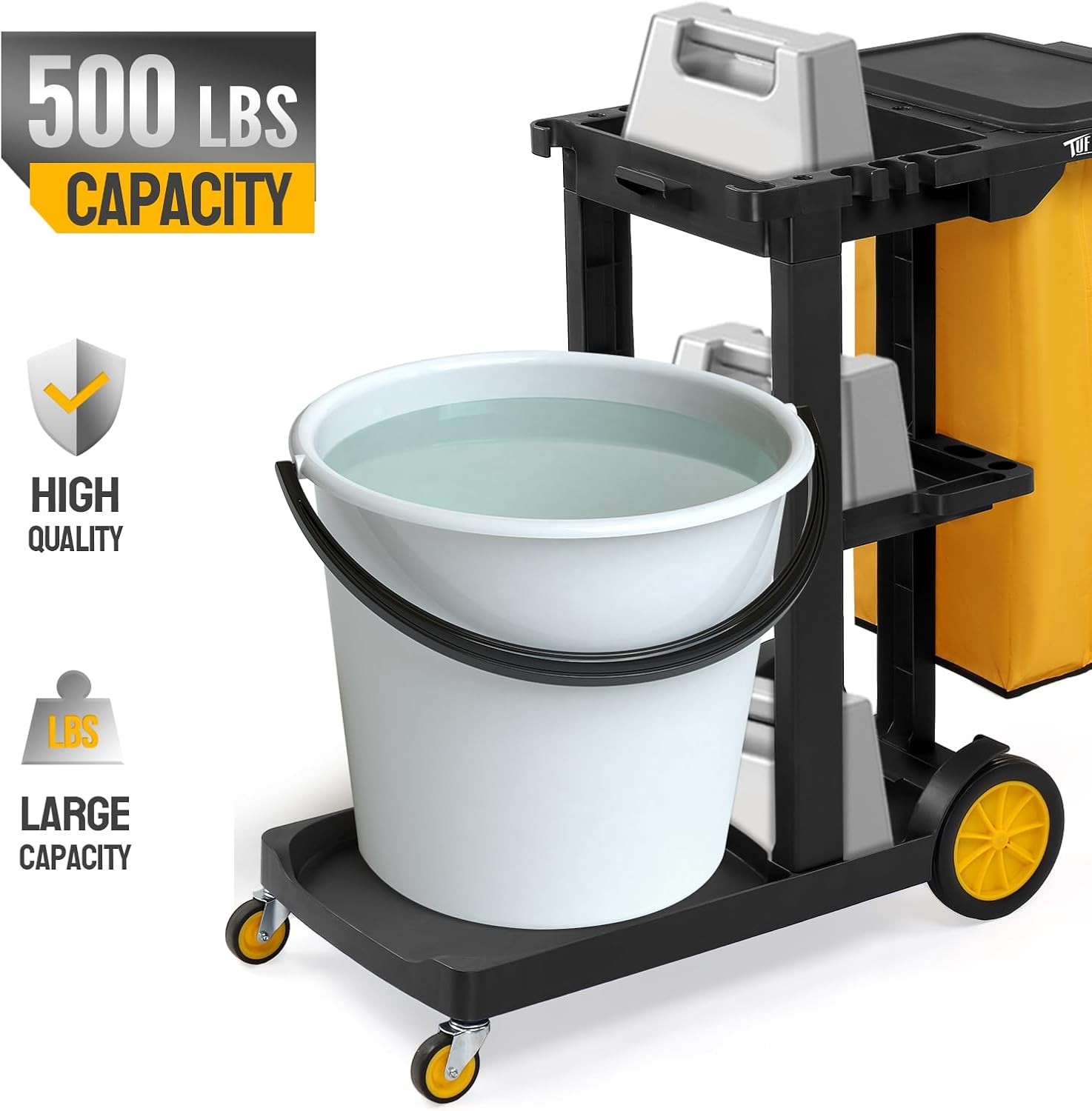 Traditional Cleaning 3-Shelf Janitorial Cart, 500 Lbs Capacity Housekeeping Cart