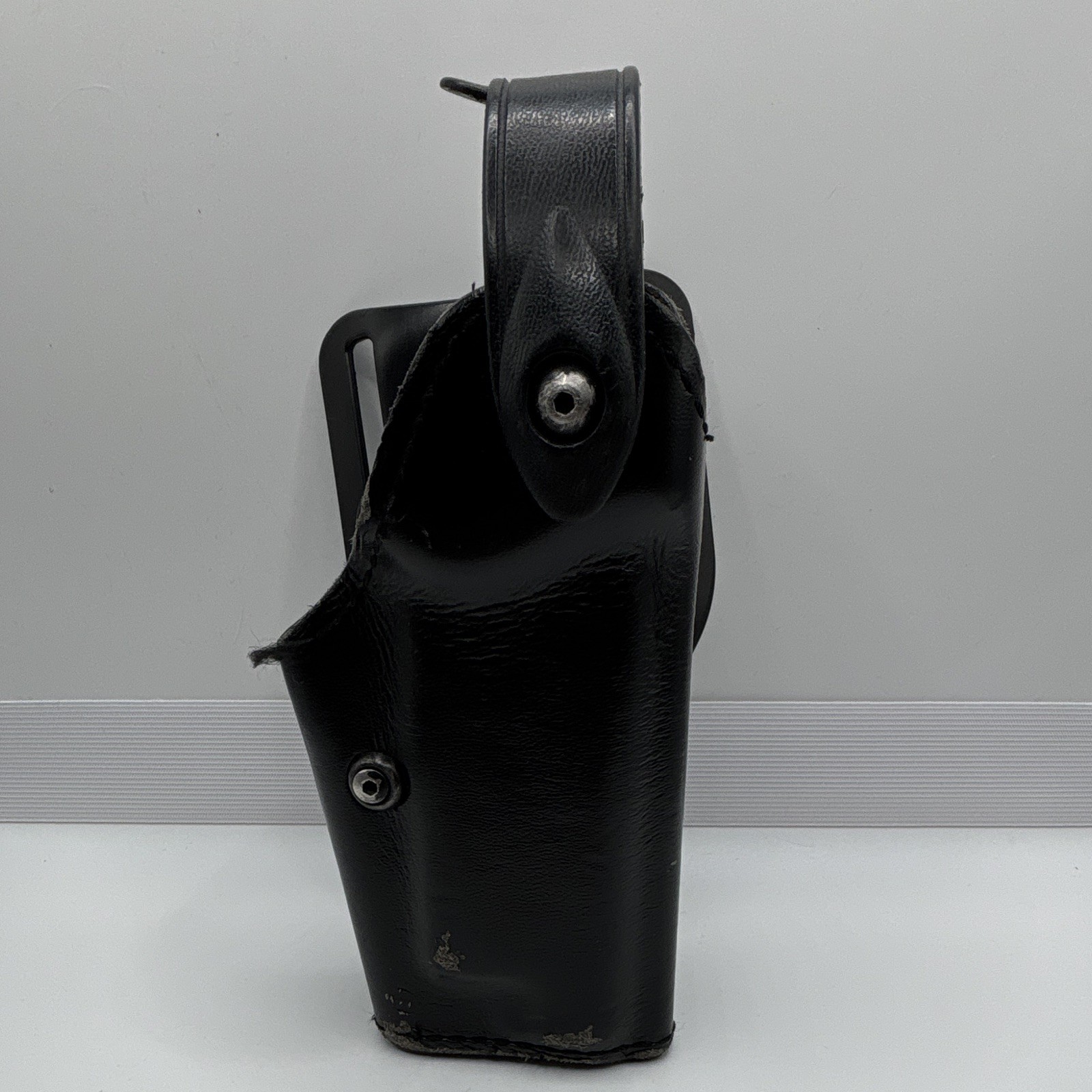 Safariland Black Leather Duty Holster with Snap Retention Strap