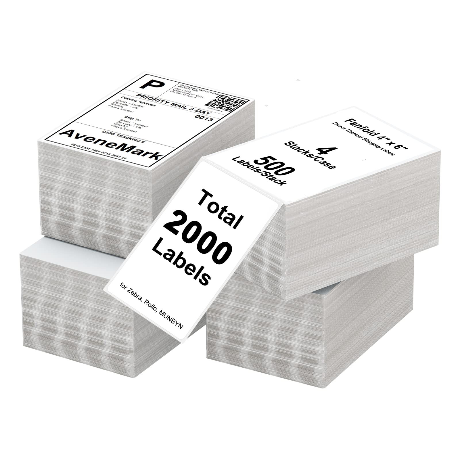 AveneMark 4 Stacks 2000 Labels 4″ 4″x 6″ Fanfold(4 Stacks-2000 Labels), White
