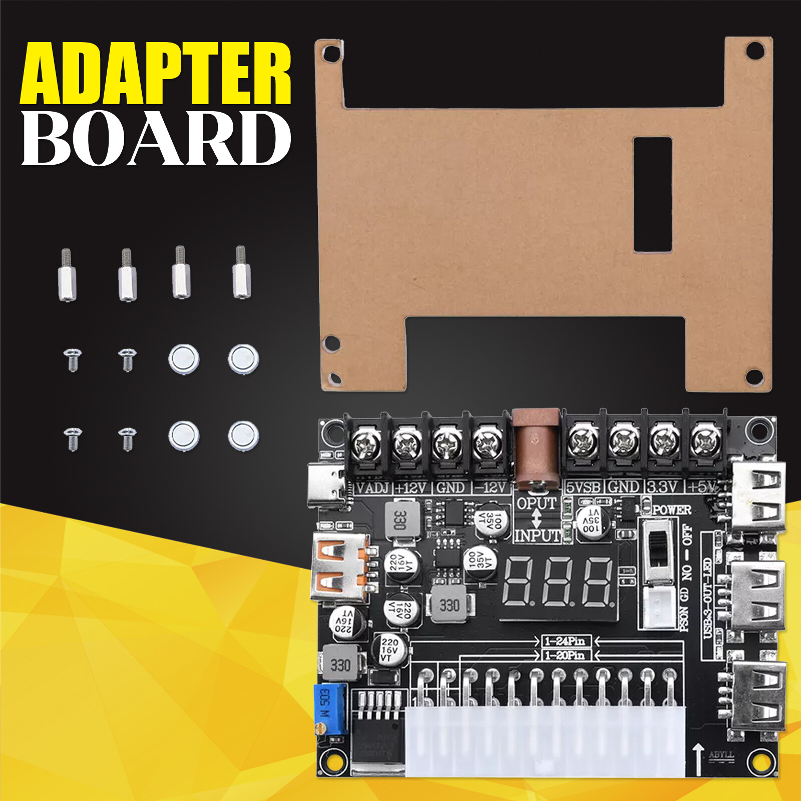 20/24Pin ATX Power Supply Breakout Board Adjustable Voltage Module / Case NEW