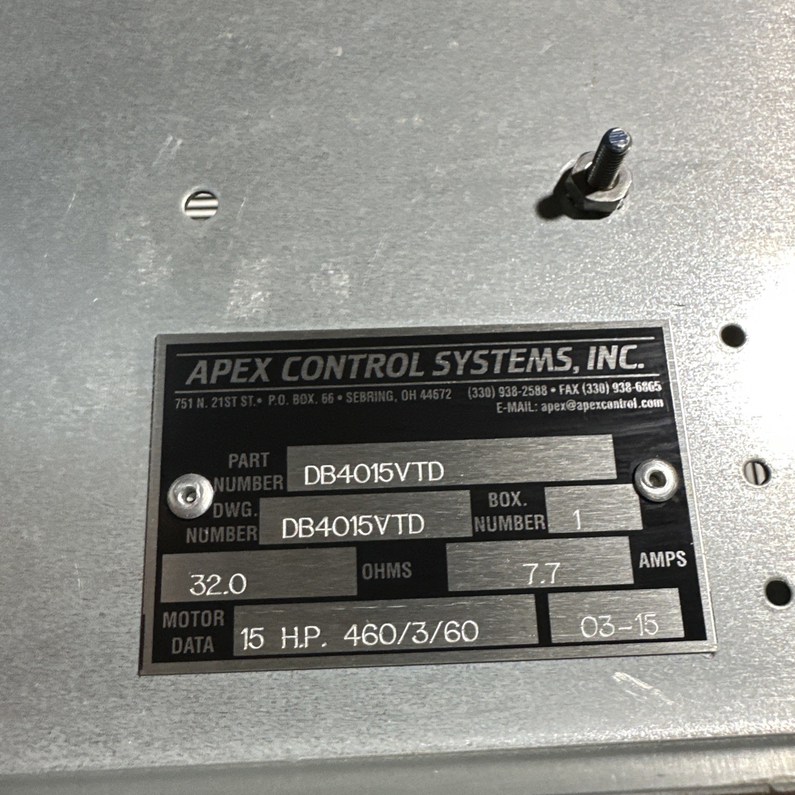 Apex Dynamic Braking Resistor DB4015VTD 32.0 OHMS 7.7 AMPS 15 HP 460/3/60