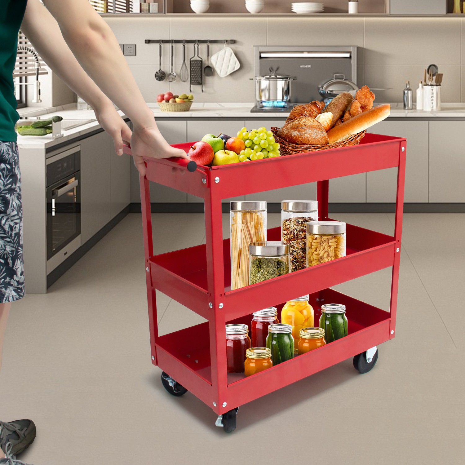 400LBS Steel 3-Shelf Rolling Multipurpose Service Tool Cart for Garage Home