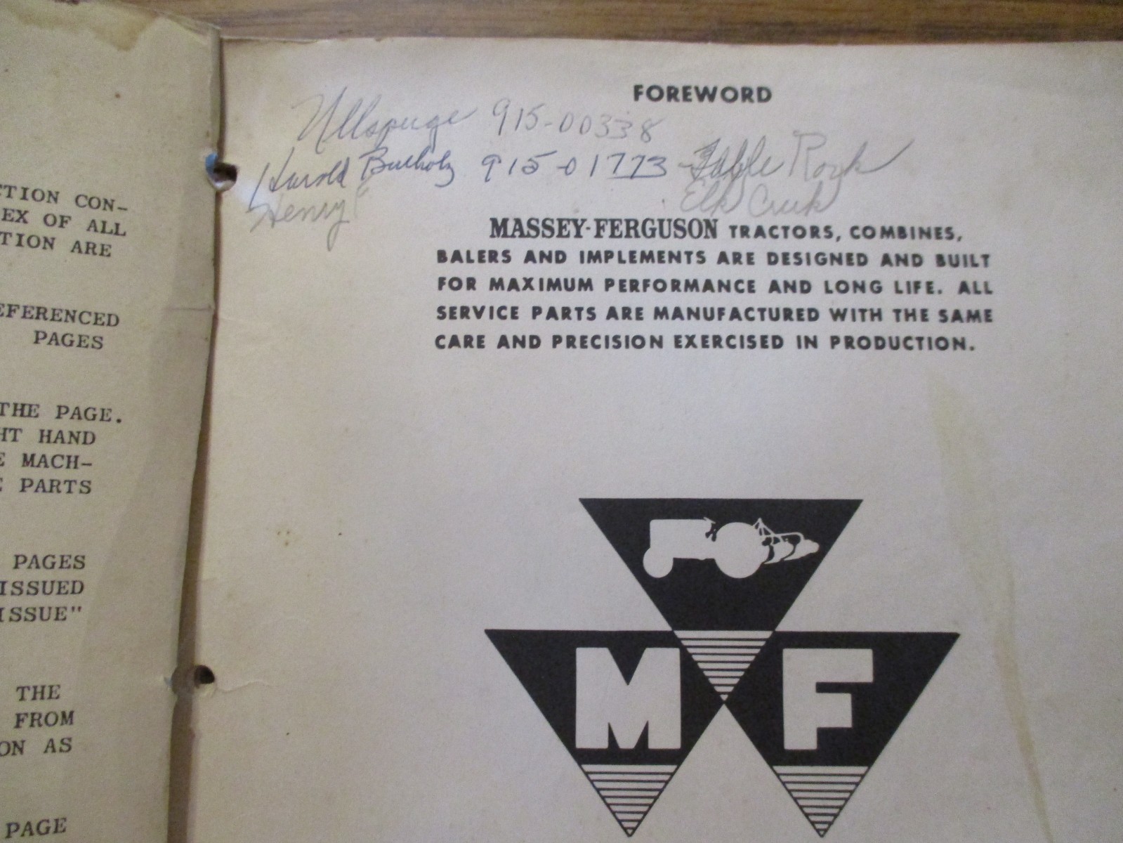 Massey Harris 35 S.P. Combine Parts Catalog Manual Book 1961 ORIGINAL ferguson