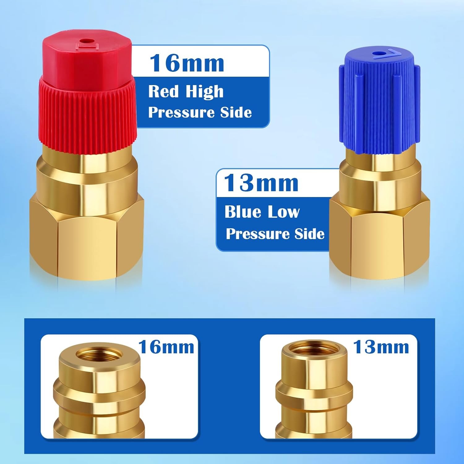 R12 to R134a Adapter, High & Low Pressure R12 to R134a Conversion Kit, Brass R12