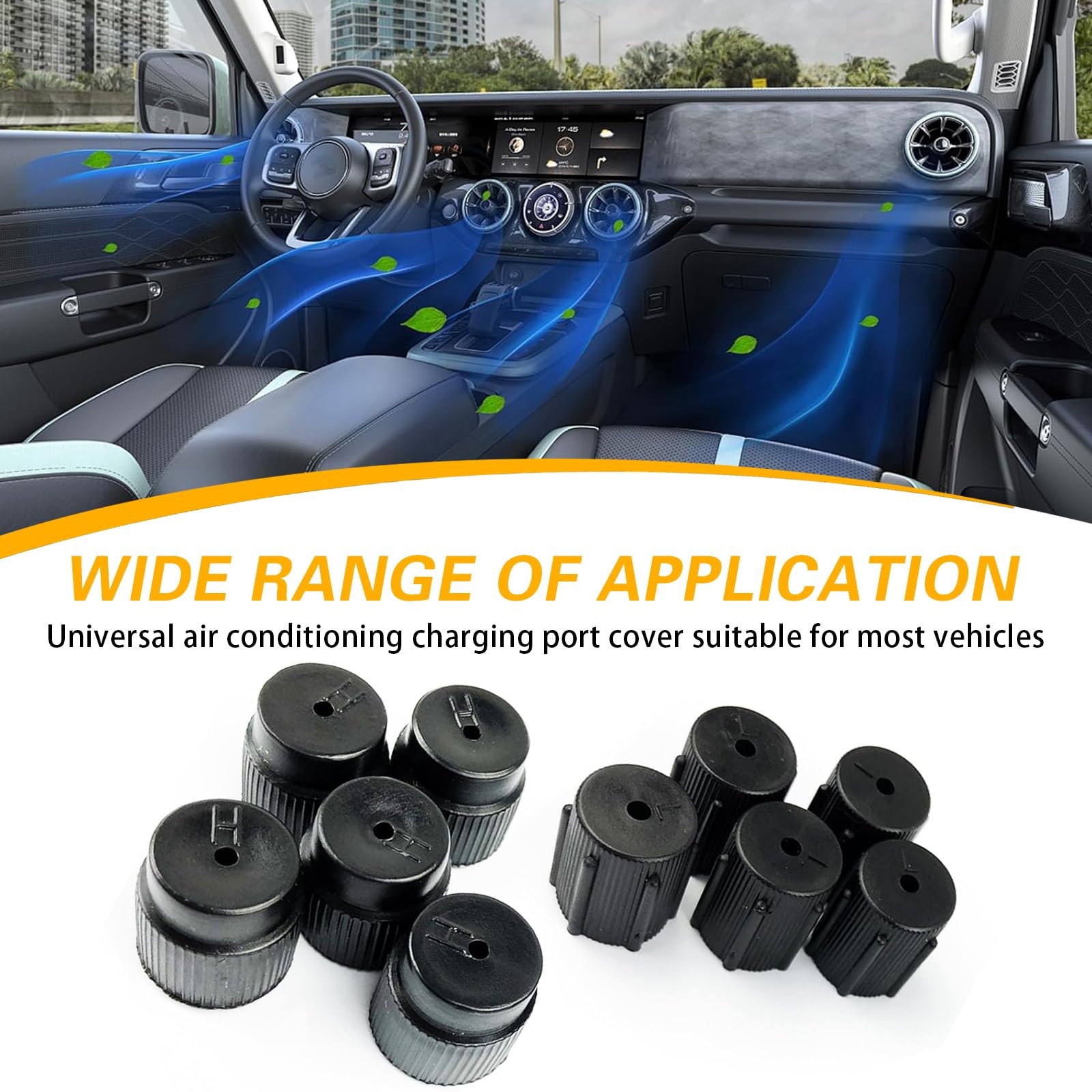 10 PCS Car A/C Valve Core Caps, R134a High & Low Pressure Port Black