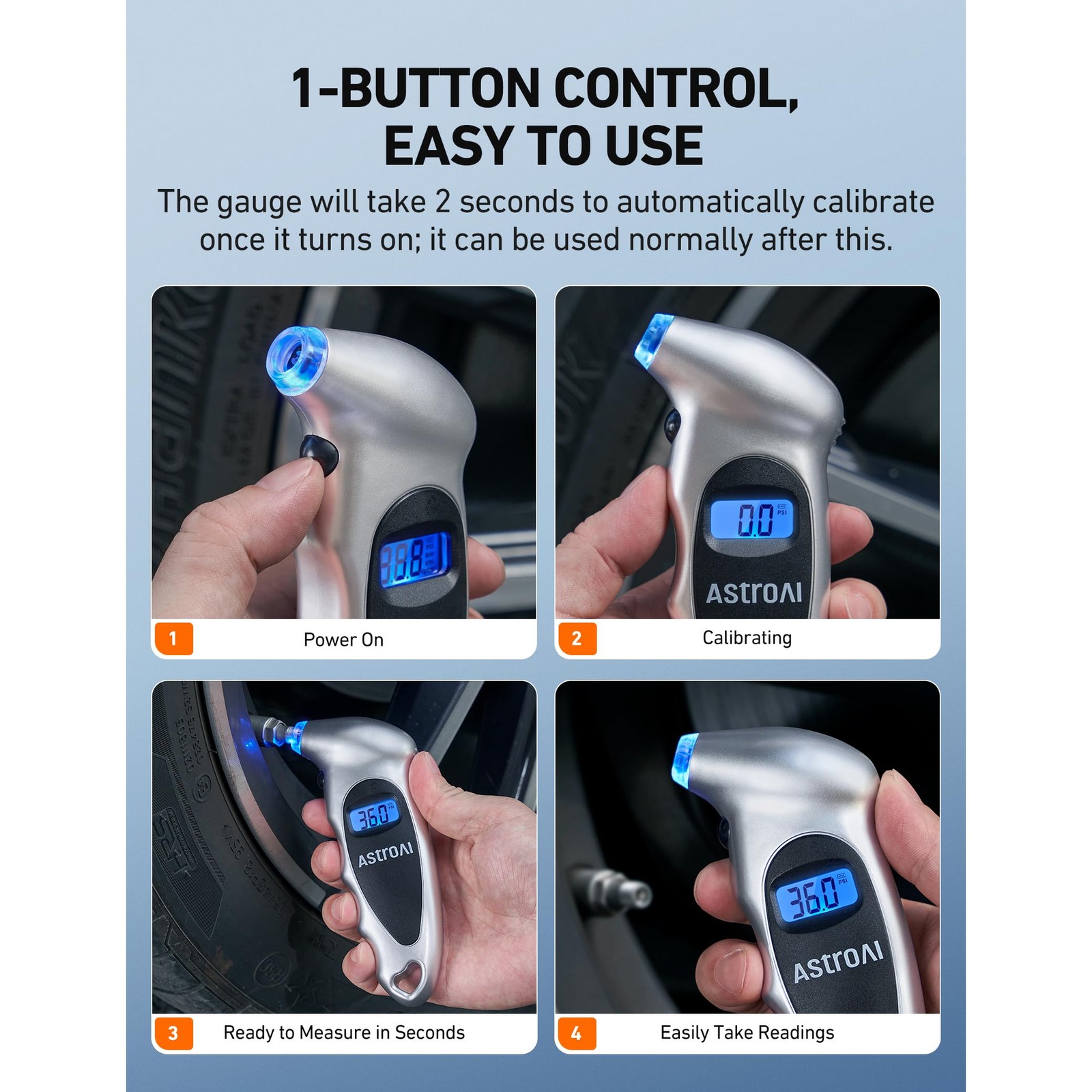 AstroAI Digital Tire Pressure Gauge 0-150PSI Calibrated to ANSI B40.7 +/-1PSI, A
