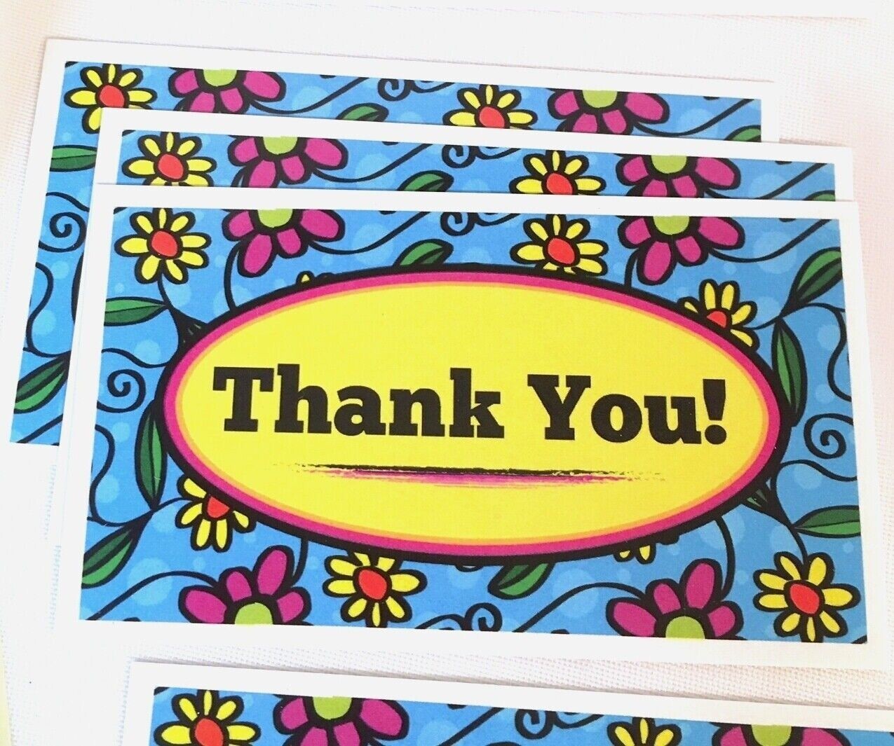 Business Cards Thank You Business Cards, Tags Blue Yellow Flowers 3.5×2″