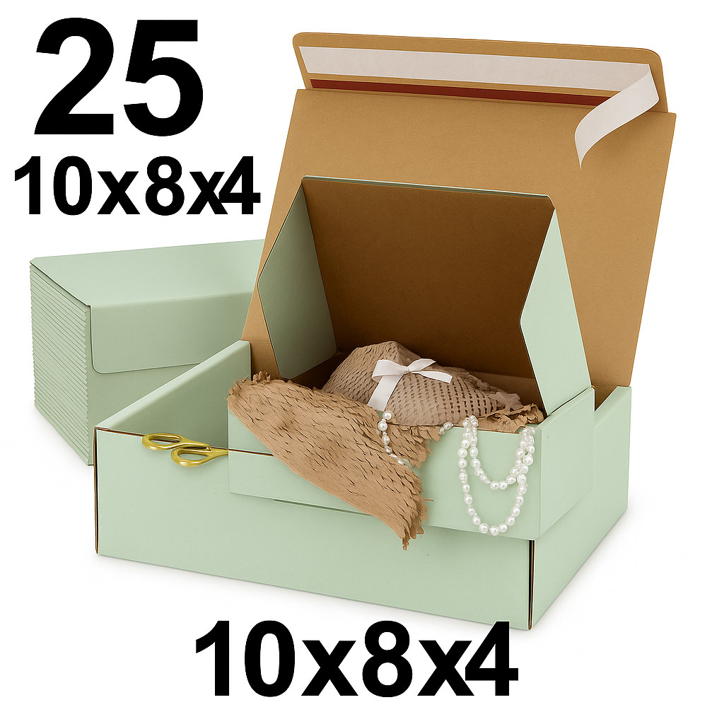 25 Green Shipping Boxes 10x8x4 | Self Seal Mailers – Matte Kraft Inside