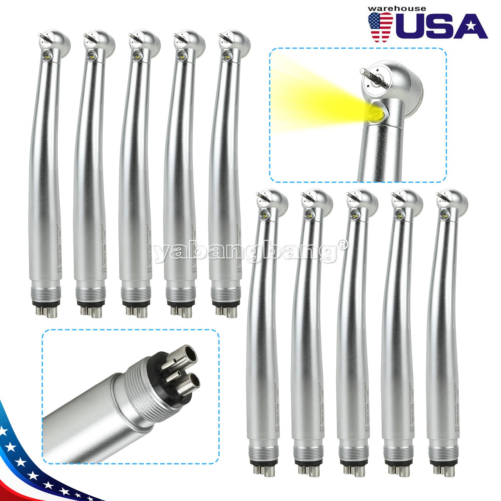 1-10 Dental LED Fiber Optic E-generator High Speed Handpiece 4 HOLE
