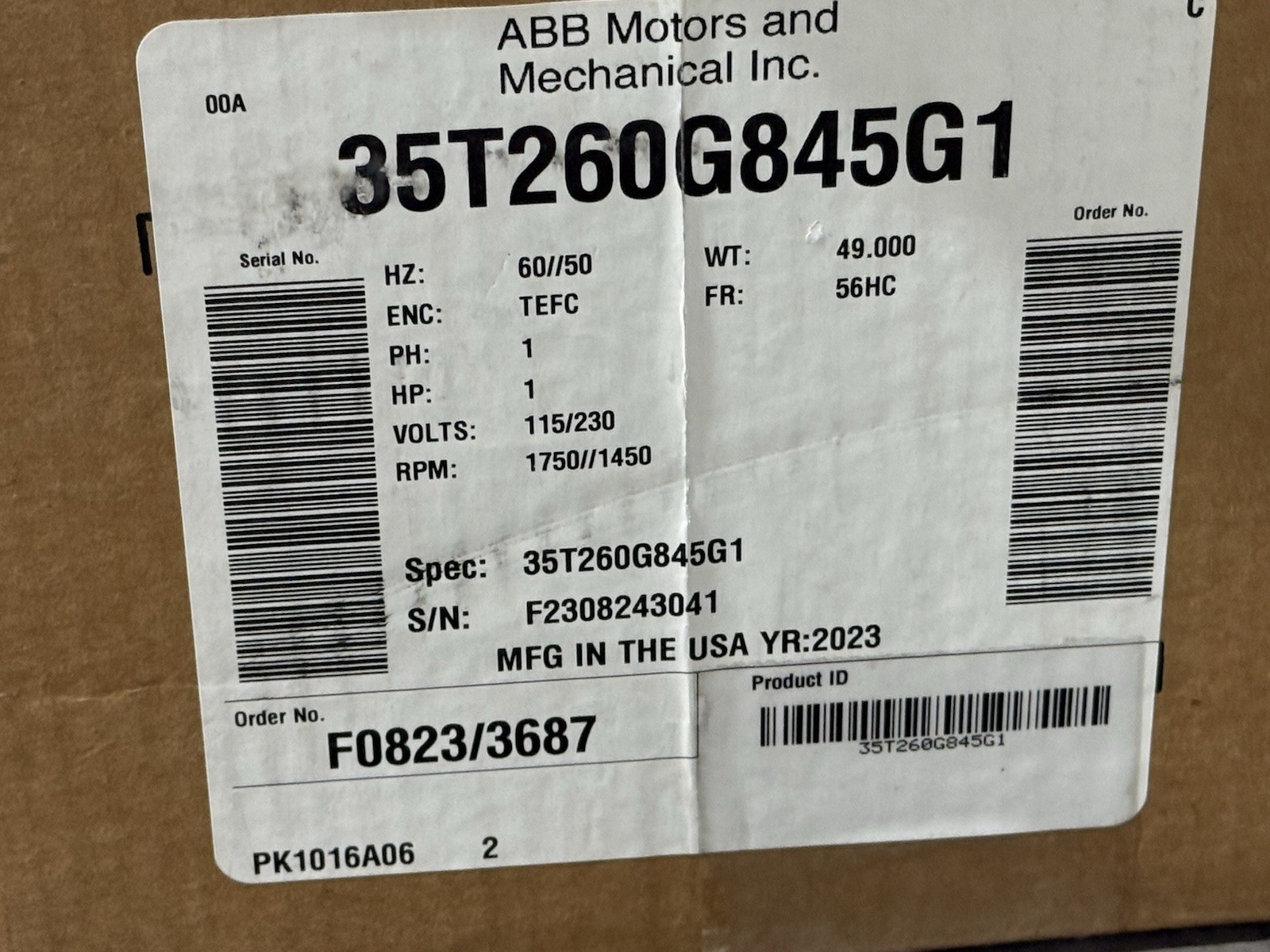 ABB Rice 35T260G845G1 Pump Motor 1HP 115V/230V 1750/1450 RPM New