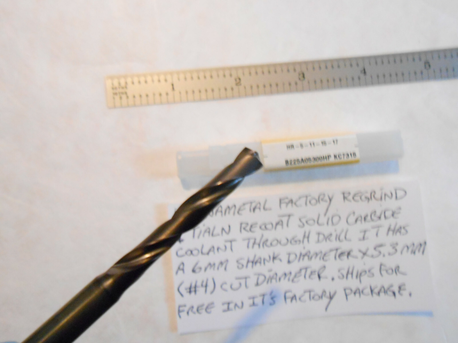 KENNAMETAL REGRIND & TIALN RE-COAT COOLANT THRU CARBIDE DRILL #4 DIA. X 2.89″ L