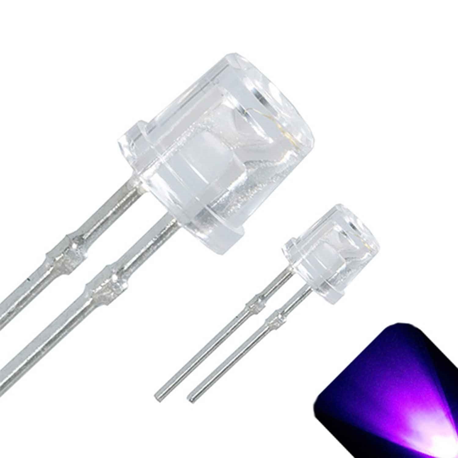 10 x LED 3mm UV / Purple Ultra Bright Flat Top Wide Angle LEDs Light Lamp Car