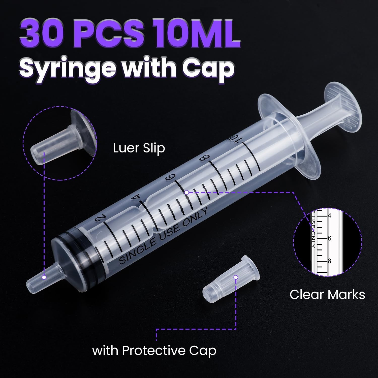 30 PCS 10ml Oral Syringe With Cap, Plastic Syringes without Needle for Medici…