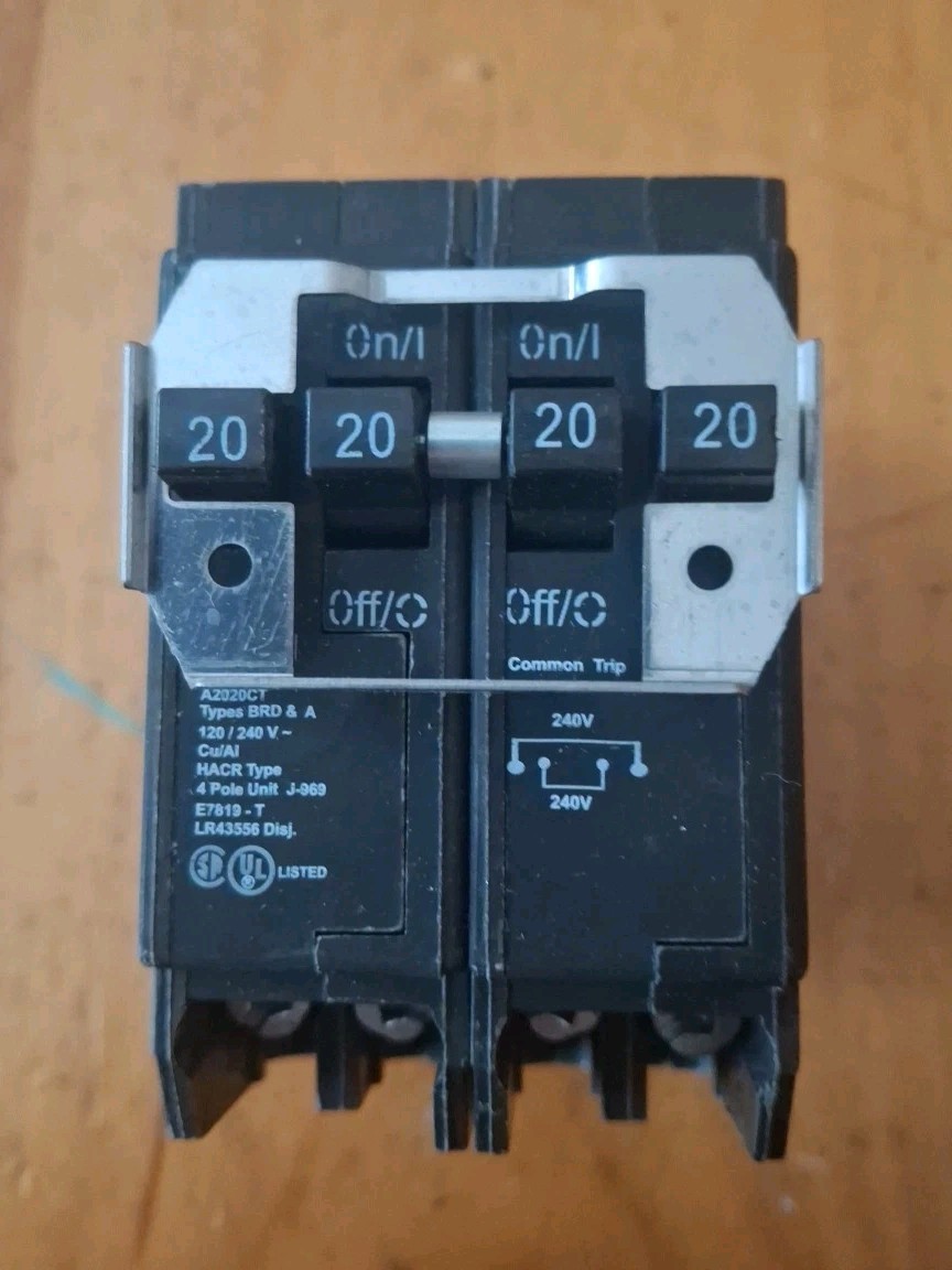 Eaton BQC220220 20A/20A 2-Pole Quadplex Tandem Plug-In Breaker