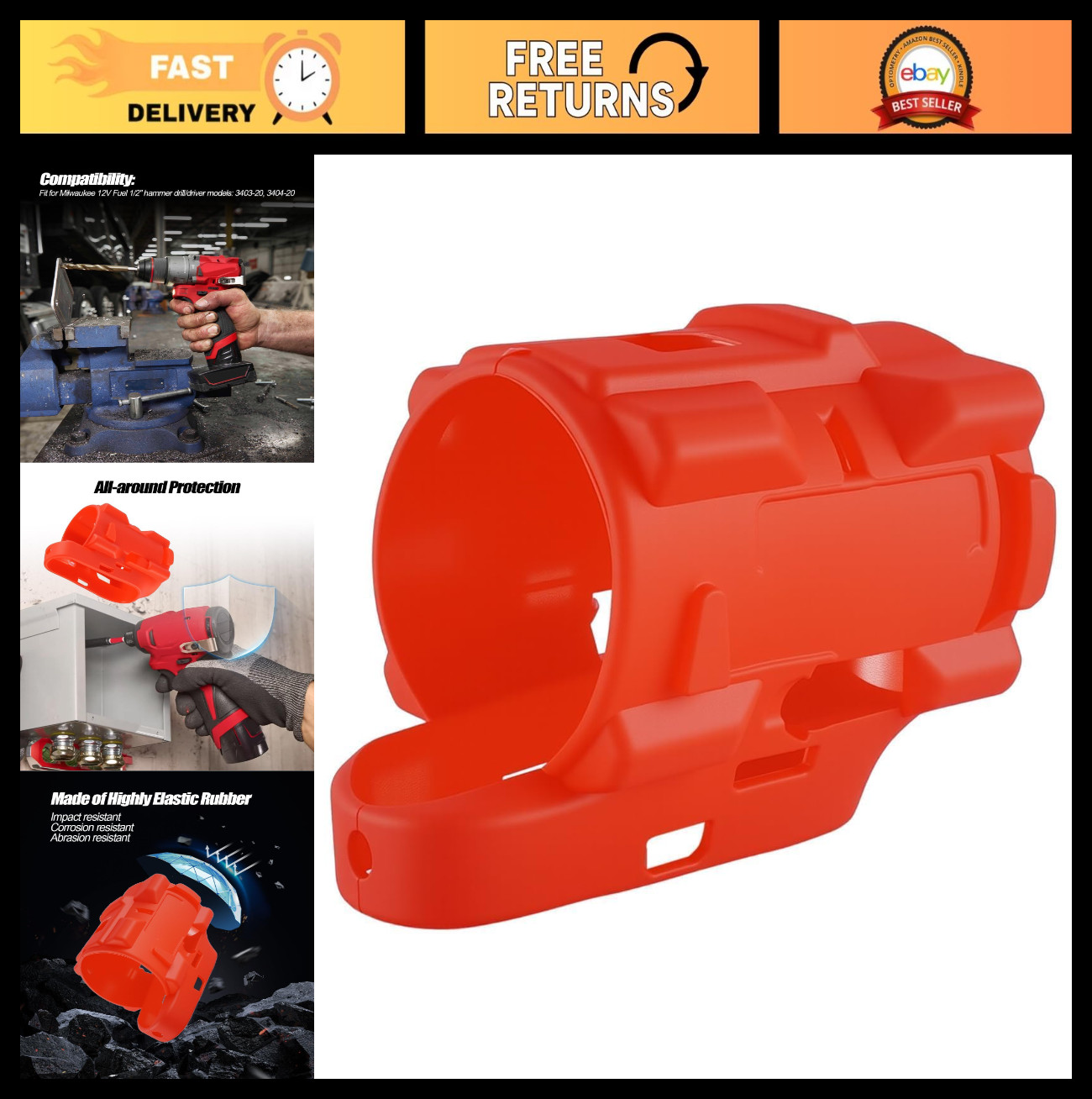 Protective Boot for 12V Hammer Drill Driver – Fits Milwaukee 3403-20, 3404-20, R