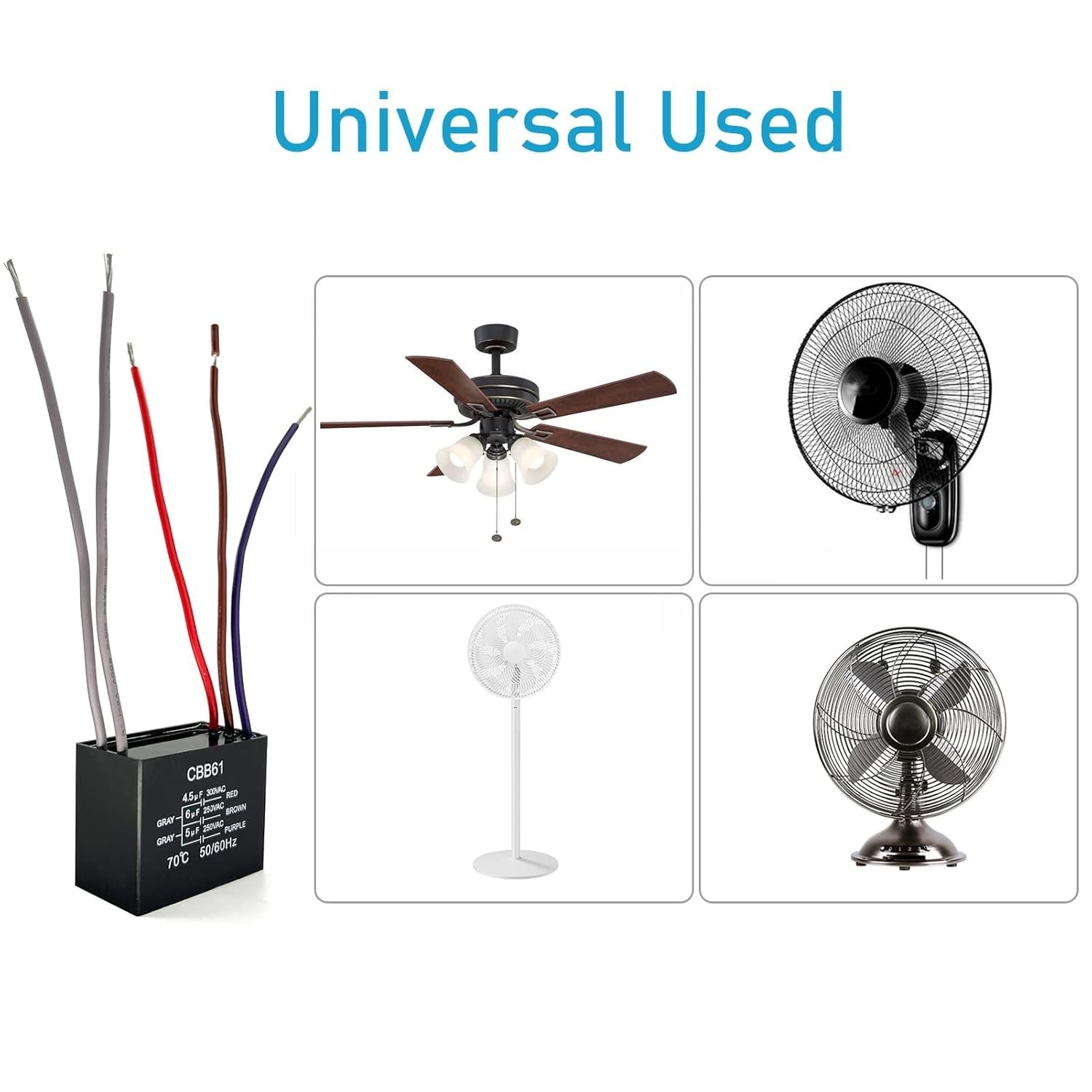 New CEILING FAN CAPACITOR CBB61 4.5Uf + 6Uf + 5Uf 5 WIRE 250V