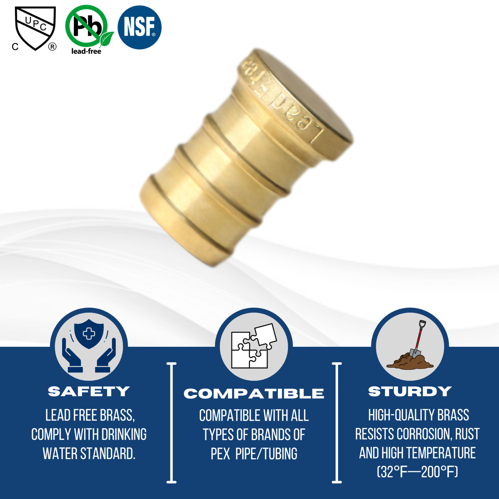 25 PIECES 1/2″” PEX PLUG (END CAP) – BRASS CRIMP FITTINGS (LEAD-FREE)