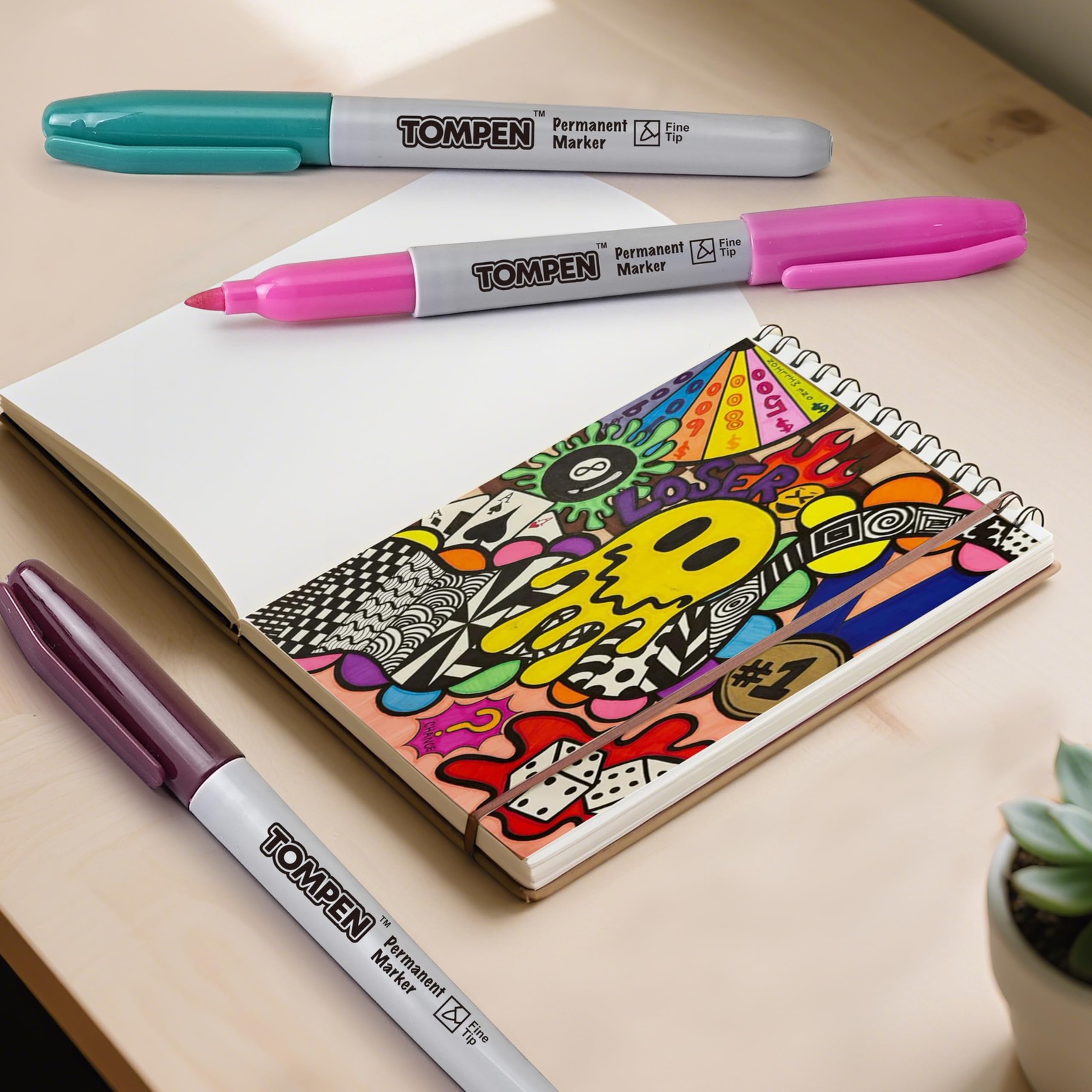 TOMPEN Permanent Markers Fine Tip 100 Pack 1 Count (Pack of 100), Multicolor