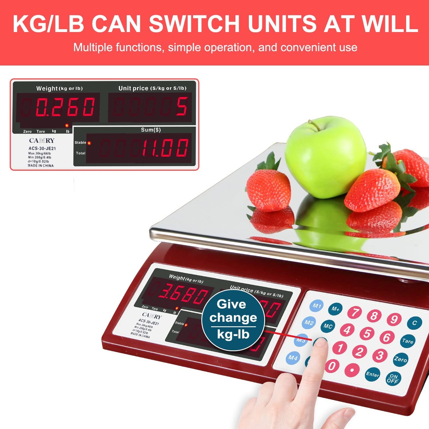 CAMRY Digital Price Computing Scale Commercial 66lb / 30kg Fruit Meat Produce…