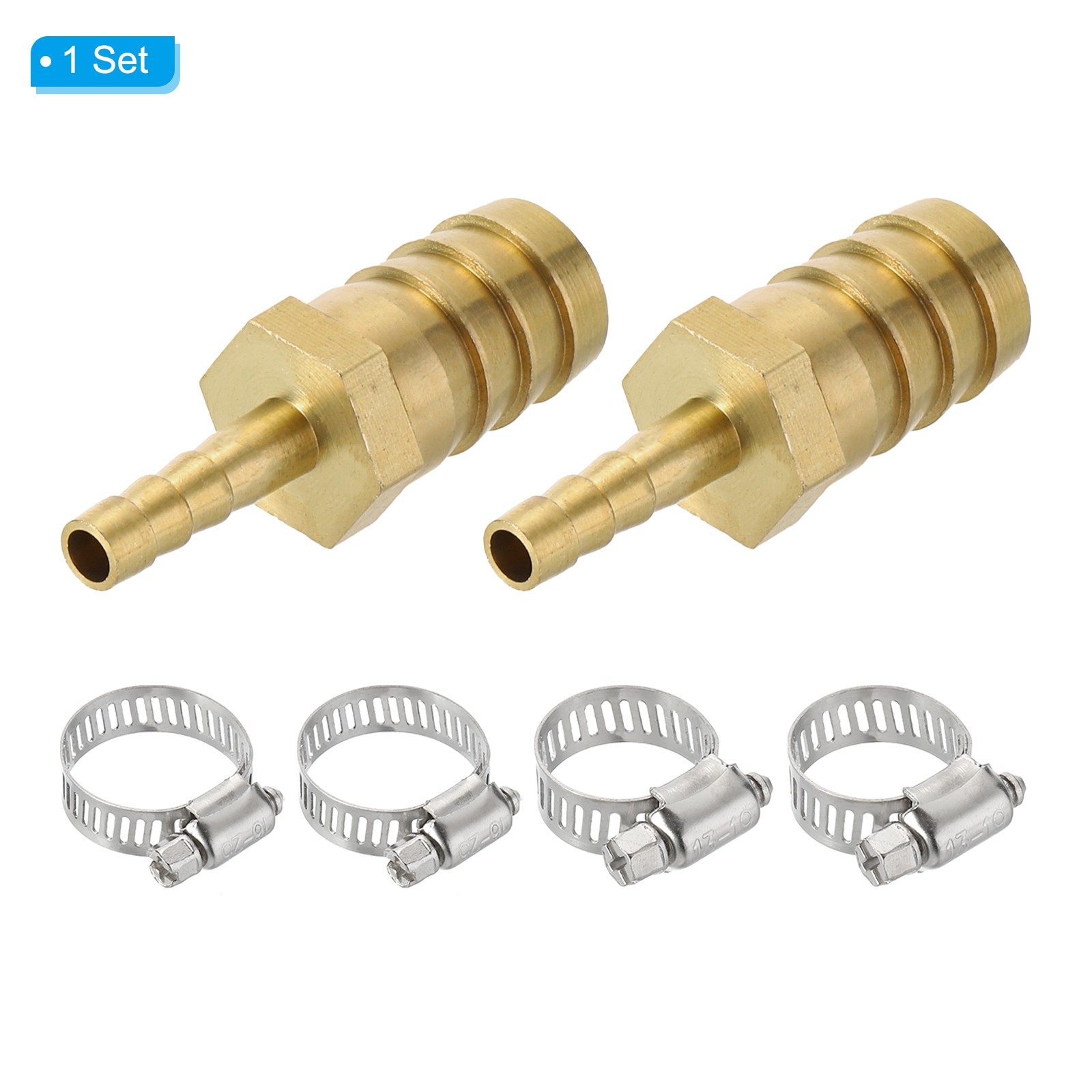 2 Pcs 1/4″ to 5/8″ Brass Hose Barb Reducer with 4 Clamps for Air Water Fuel