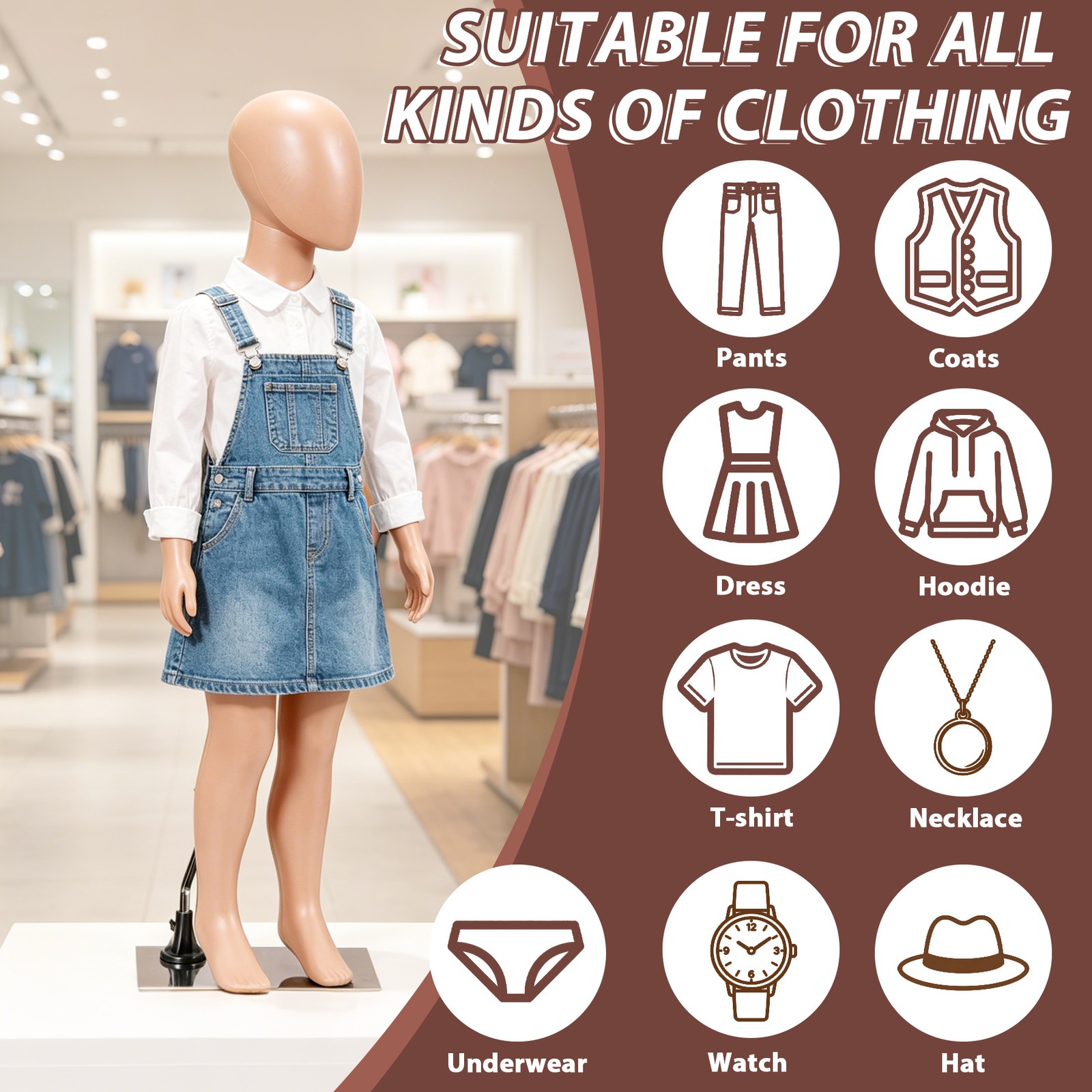 Detachable Kids Mannequin 360° Head Child Dress Form for Clothing Shop Nude