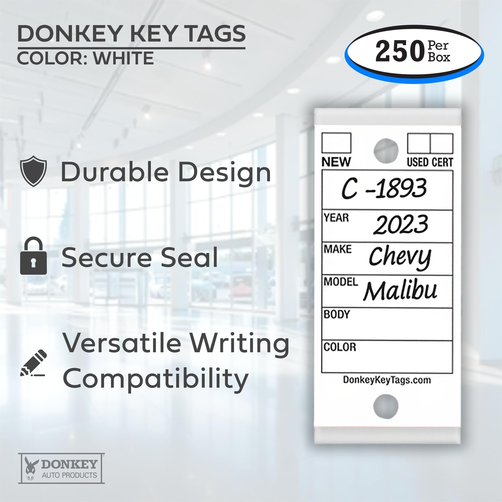 Donkey Key Tags, Laminated Self-Protecting (250 Tags Per Box with Metal Rings…
