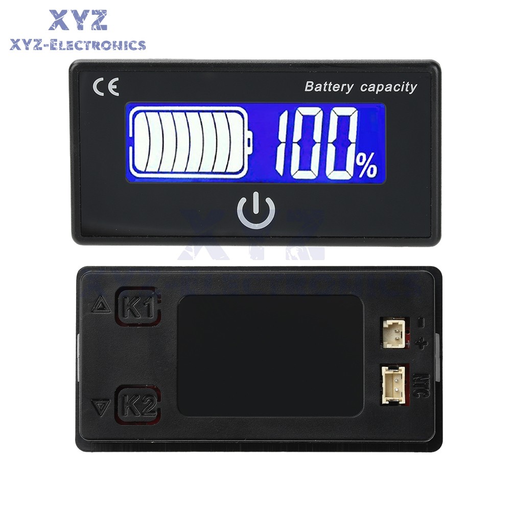 Battery Indicator Percentage DC 8-100V Battery Voltage Temperature Tester Meter