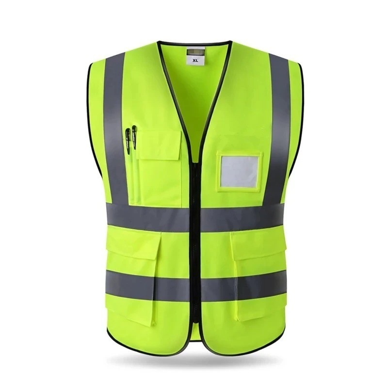 High Visibility Safety Vest Reflective Construction Work Jacket Multi Pocket Zip