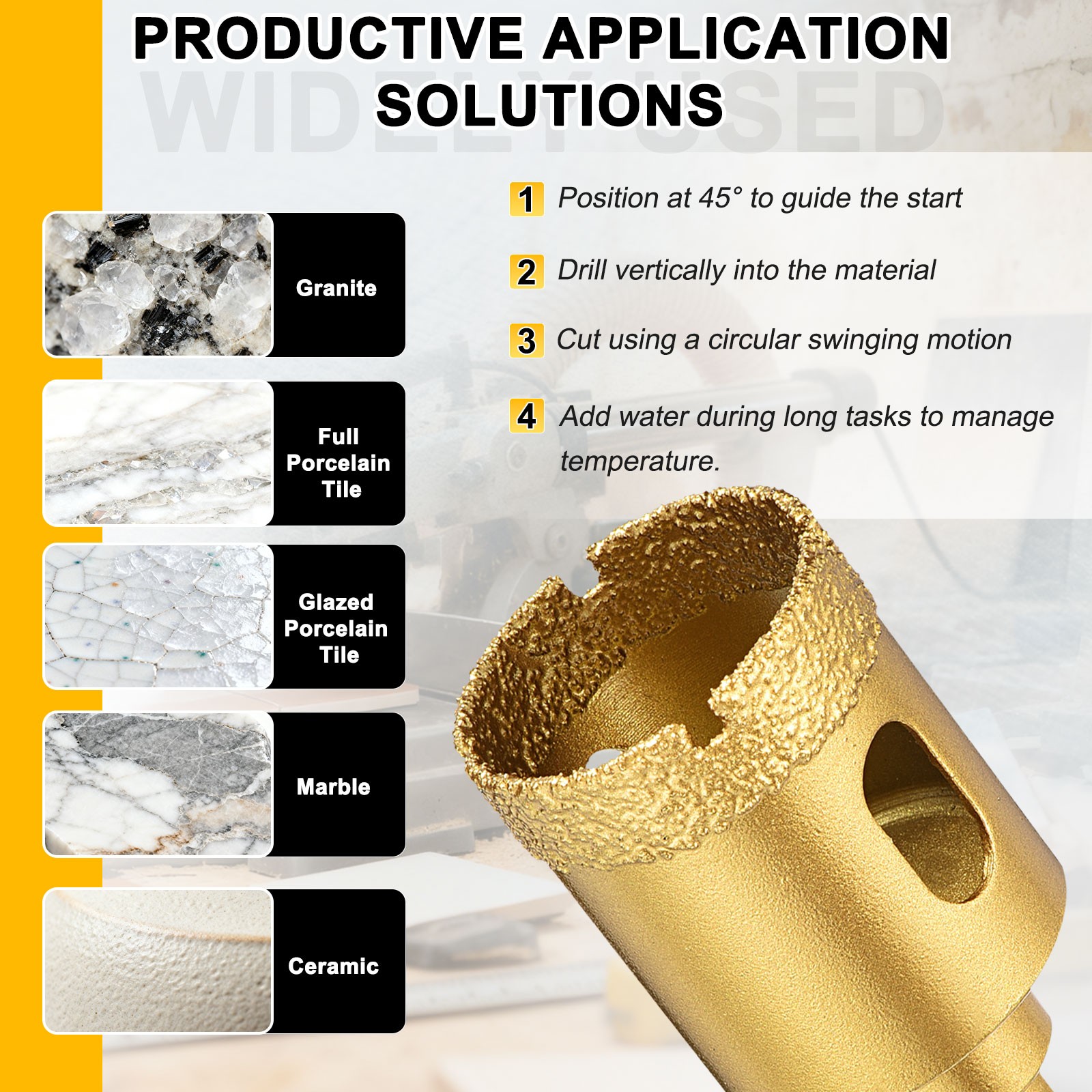 3.54″/90mm Diamond Hole Saw 1 PC. Gold