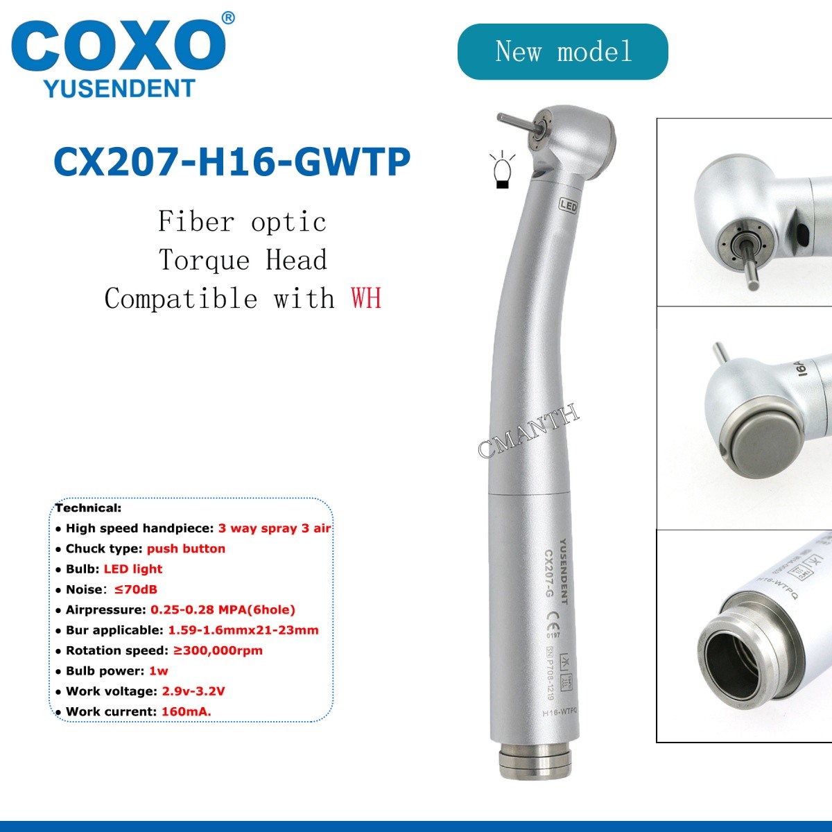 COXO Dental Fiber Optic High Speed Turbine 6Hole Coupler Fit WH KAVO NSK SIRONA