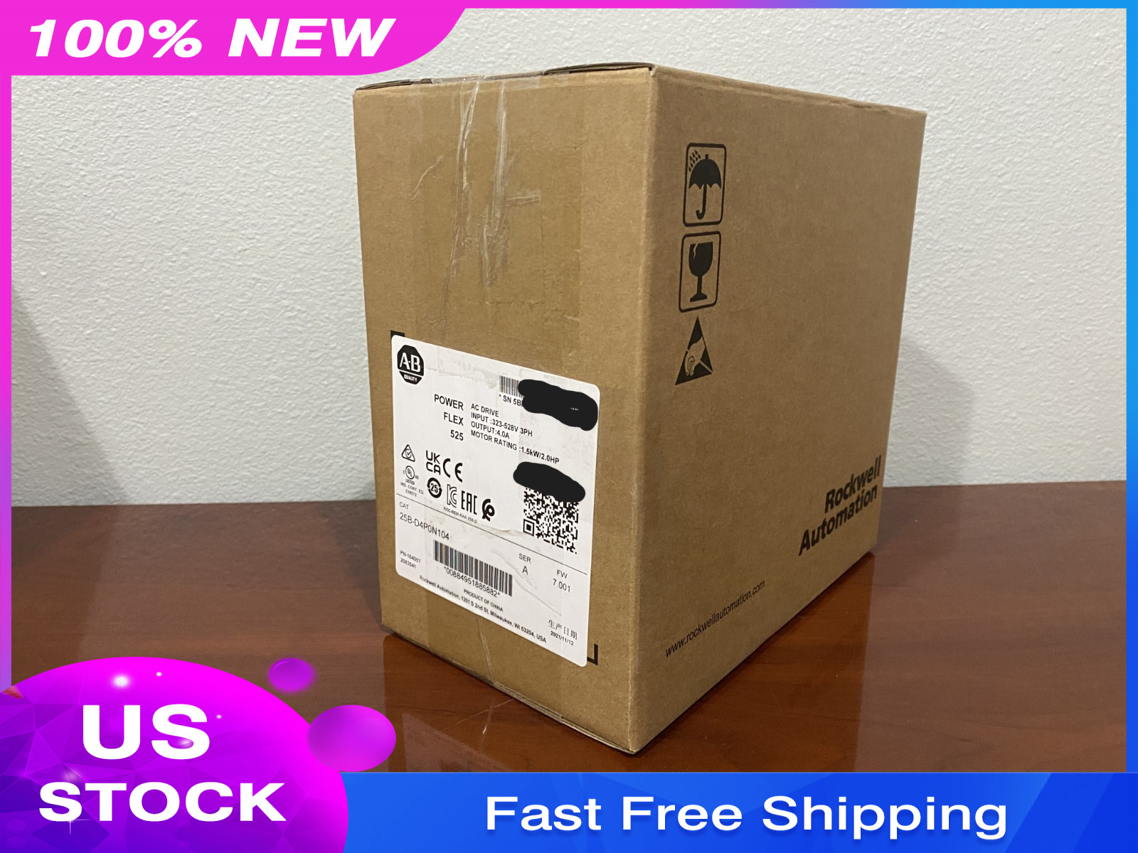New Allen Bradley 25B-D4P0N104 PowerFlex 525 1.5kW (2Hp) AC Drive, Free Shipping
