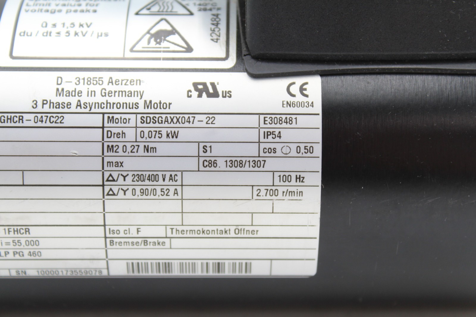 Lenze SDSGAXX047-22 3-Phase 2700 rpm Motor