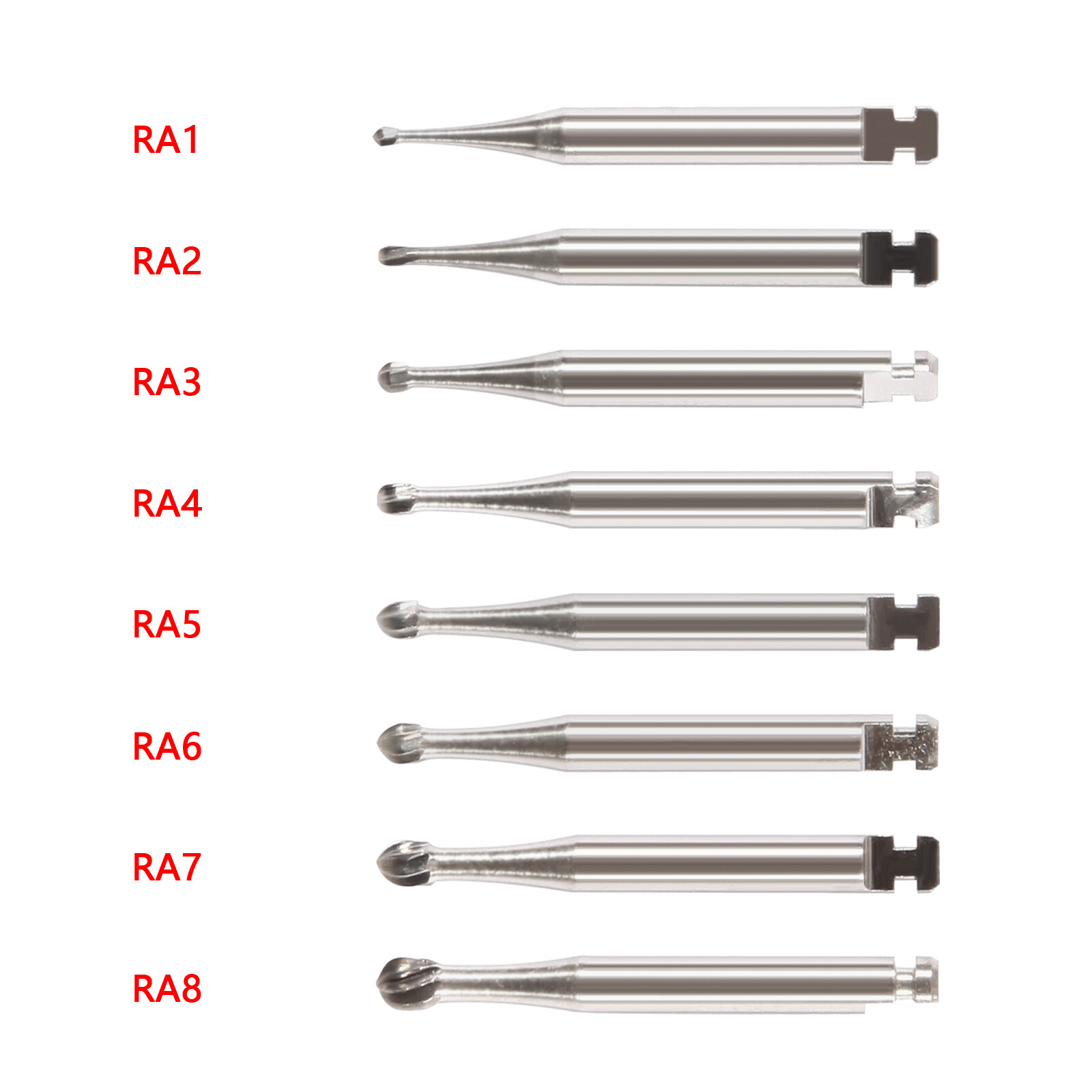 1-10 Dental Round Carbide Burs For Slow Speed Contra Angle Latch Type RA #1-8