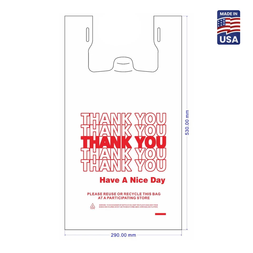 Thank You Plastic T-Shirt Bags 11.5×6.5×21 for Grocery Retail Shopping Carry Out