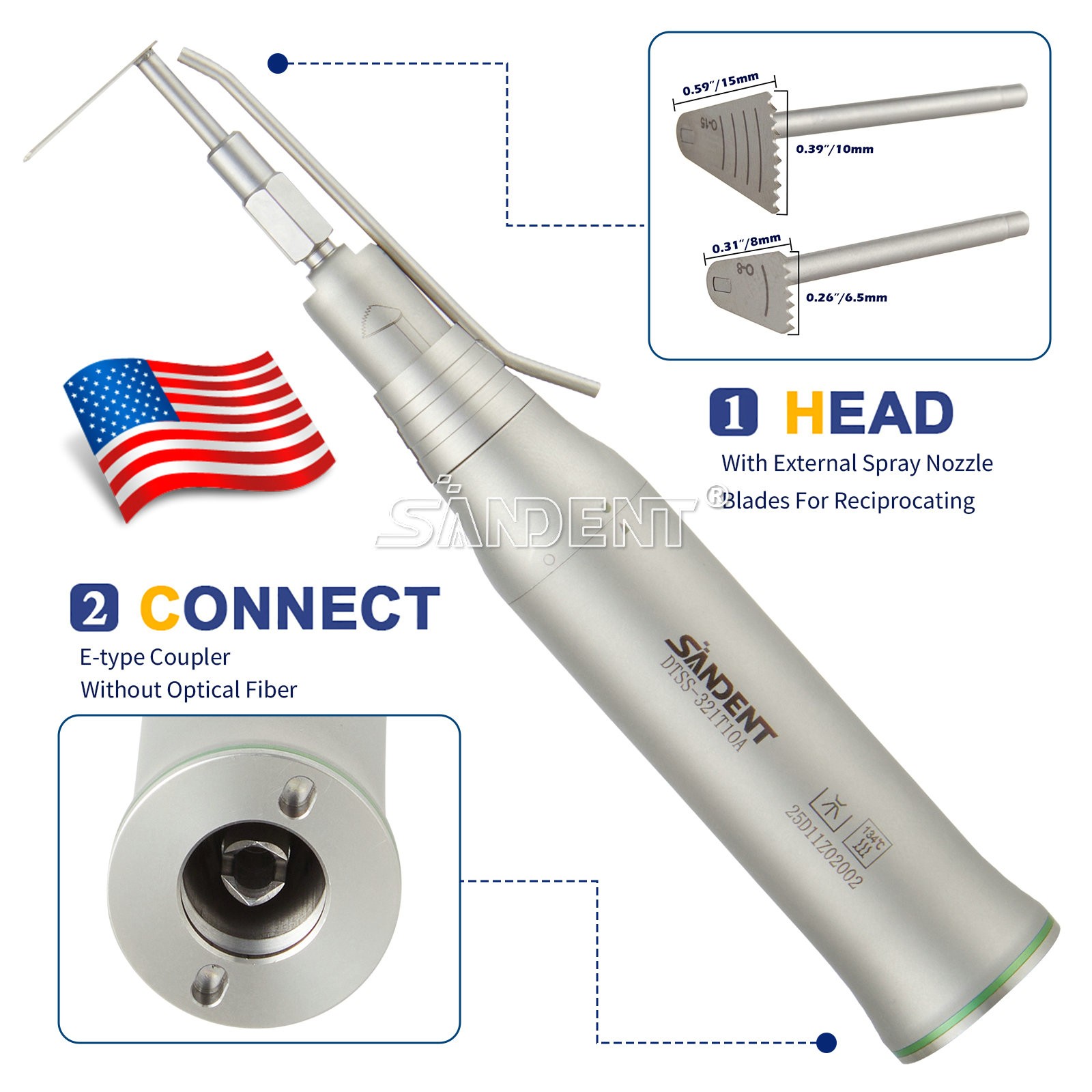 3.4:1 Dental Micro Saw Surgical Handpiece Reciprocating Bone External spray USA