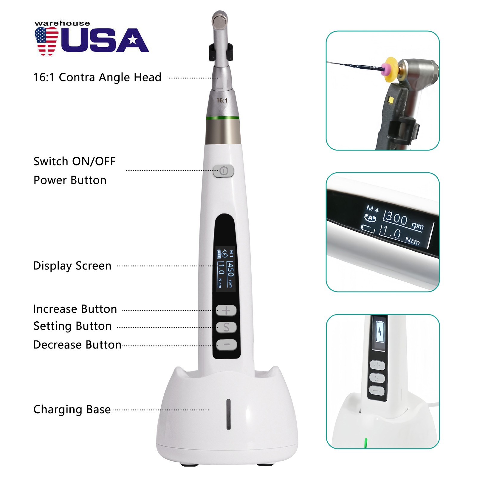 Dental Wireless Cordless LED Endo Motor 16:1 Handpiece Root Canal Treatment