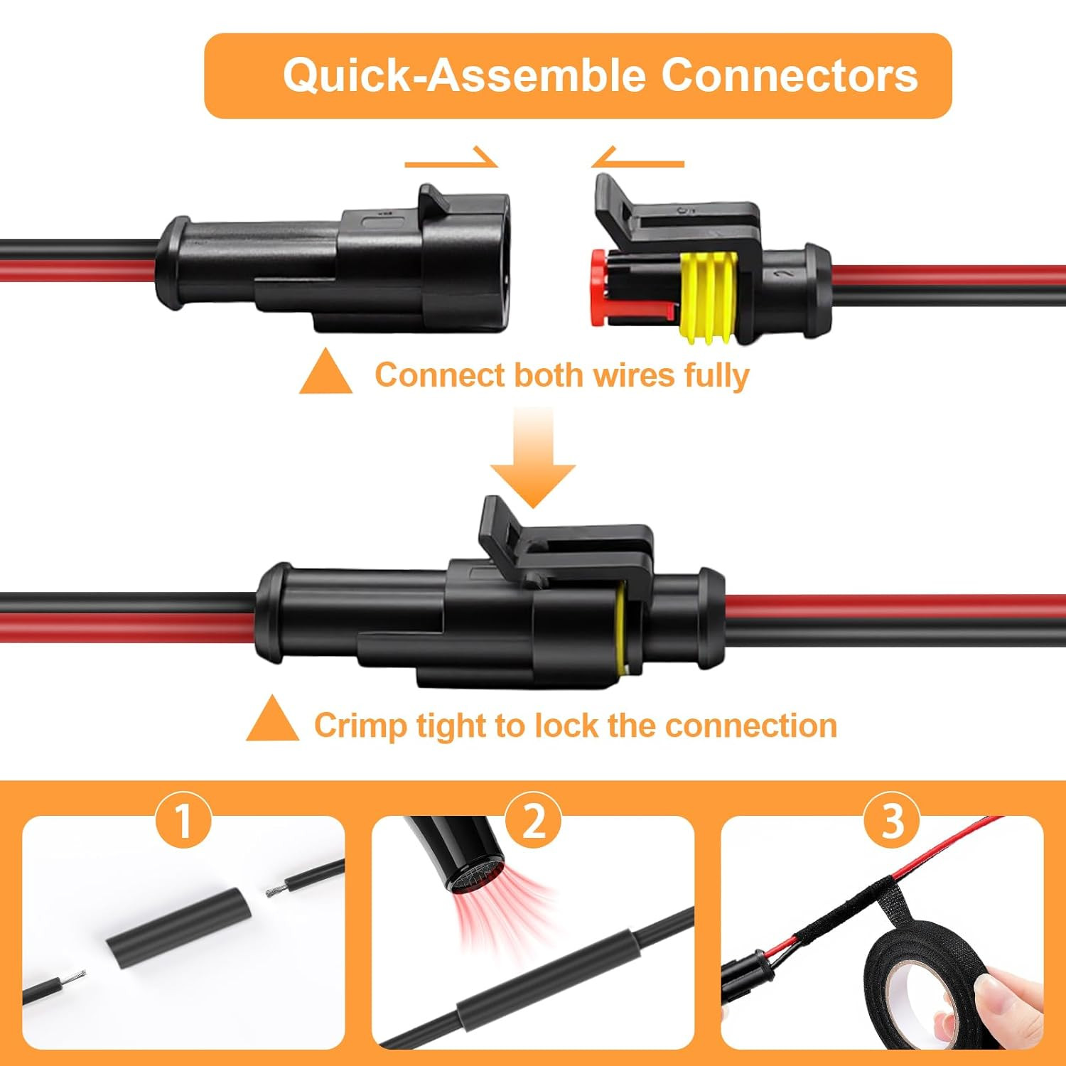 2 Pin Waterproof Connectors – 14AWG Quick Disconnect for Automotive & Marine Use