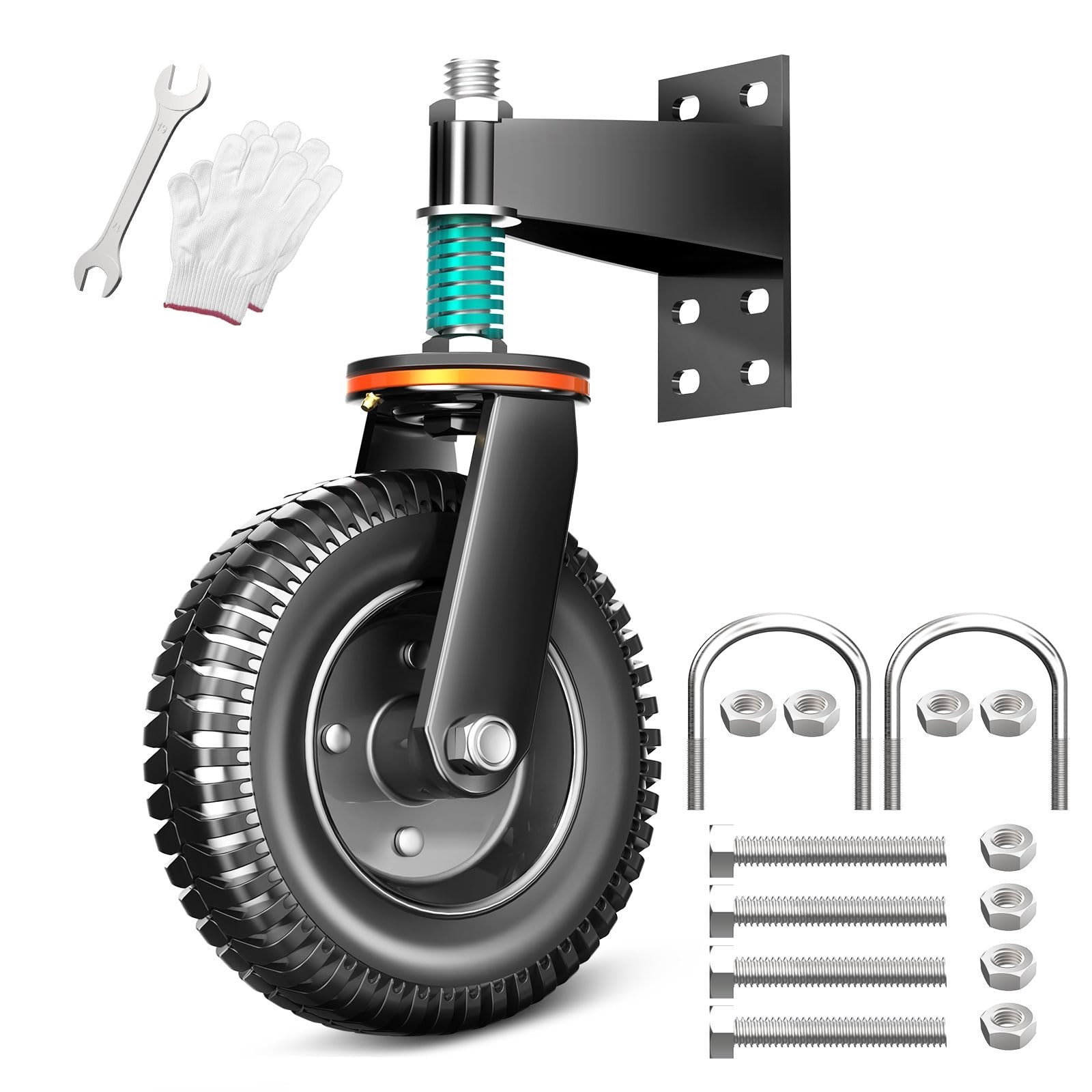 8″ Heavy Duty Gate Wheel, 750 lb Capacity, Fits Metal/Wood Gates, 360° Swivel Ca