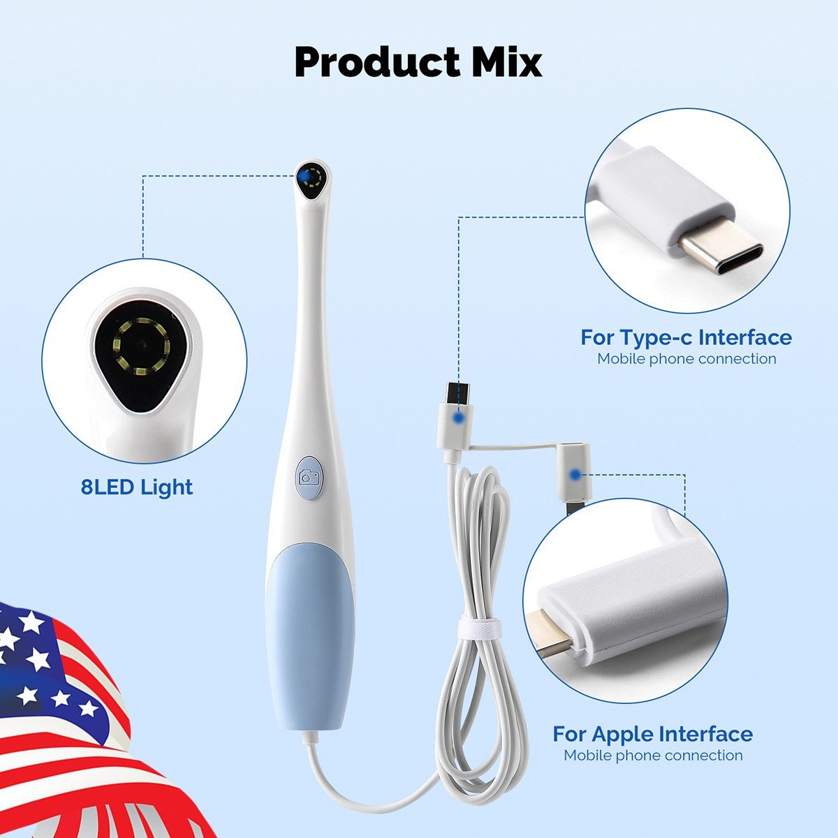 Dental Intraoral Intra Oral Camera USB 1920*1440P Display Automatic Focus 8 LED