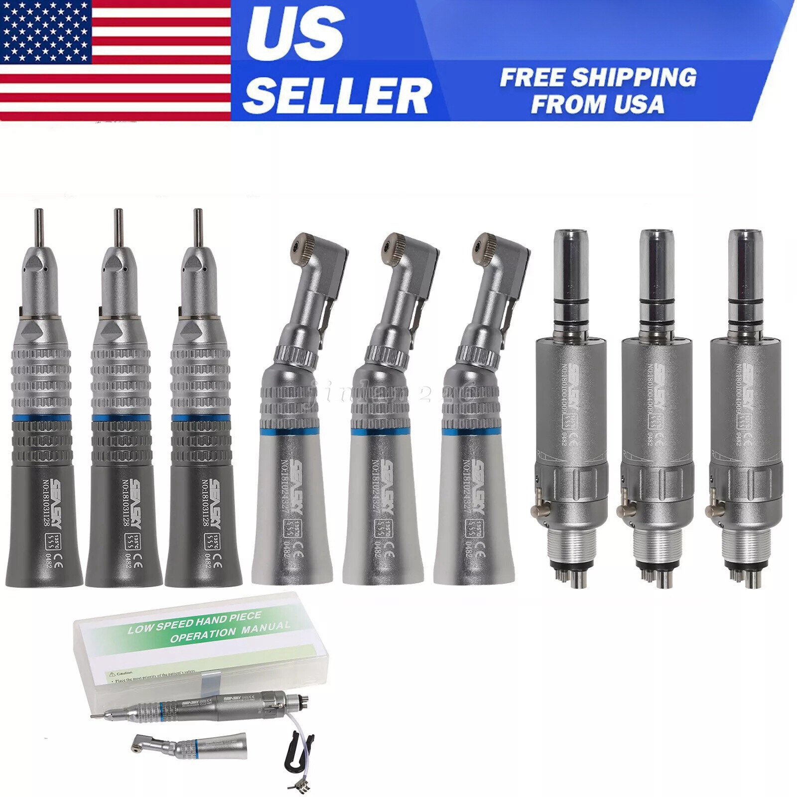 NSK Style Dental Slow Low Speed Handpiece Straight Contra Angle Air Motor 4H/2H