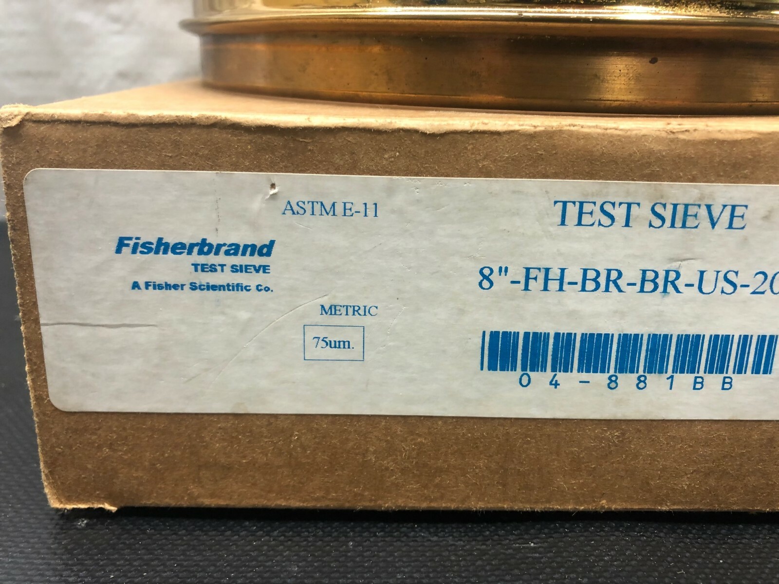 Fisher Scientific Brass Test Sieve, No. 200, Pore Size: 75 um, 8” Diameter