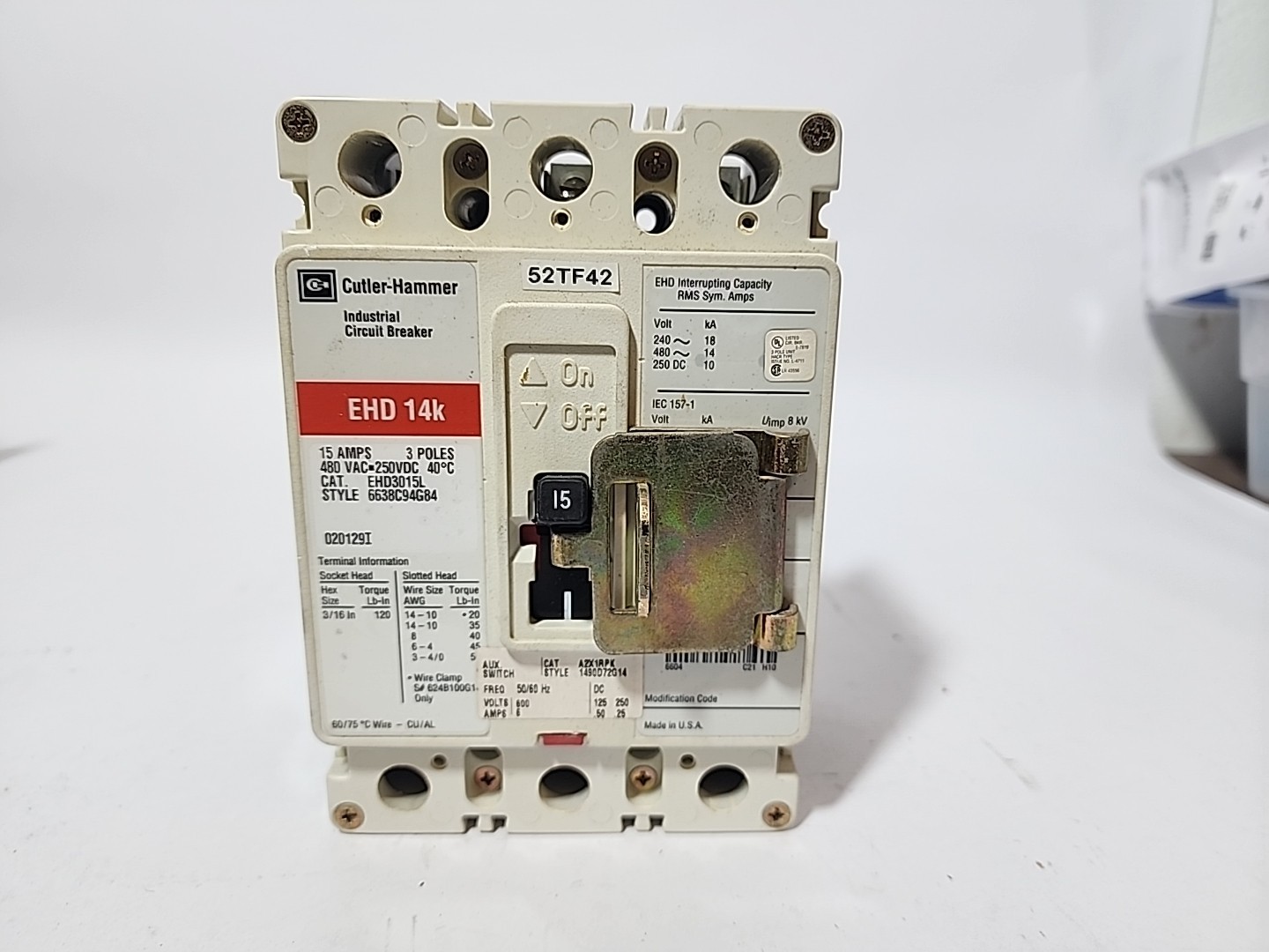 Cutler Hammer EHD3015L 15A 3 Pole 480VAC
