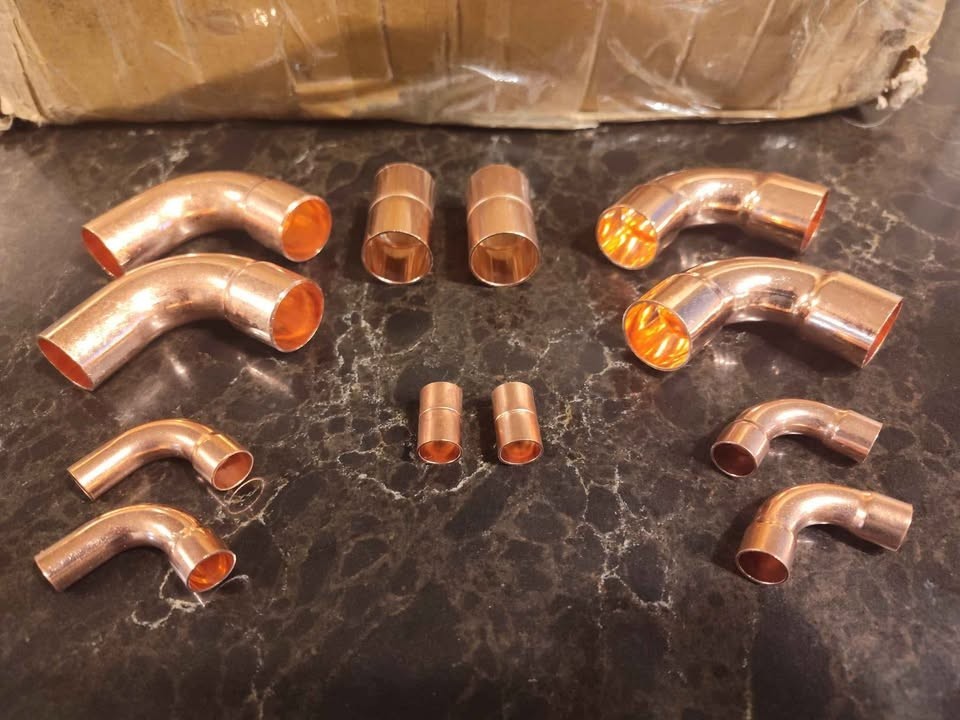 3/8″ & 3/4″ OD HVAC Long Radius Copper Kit – (2) Coupling,(2) 90’s,(2) Street