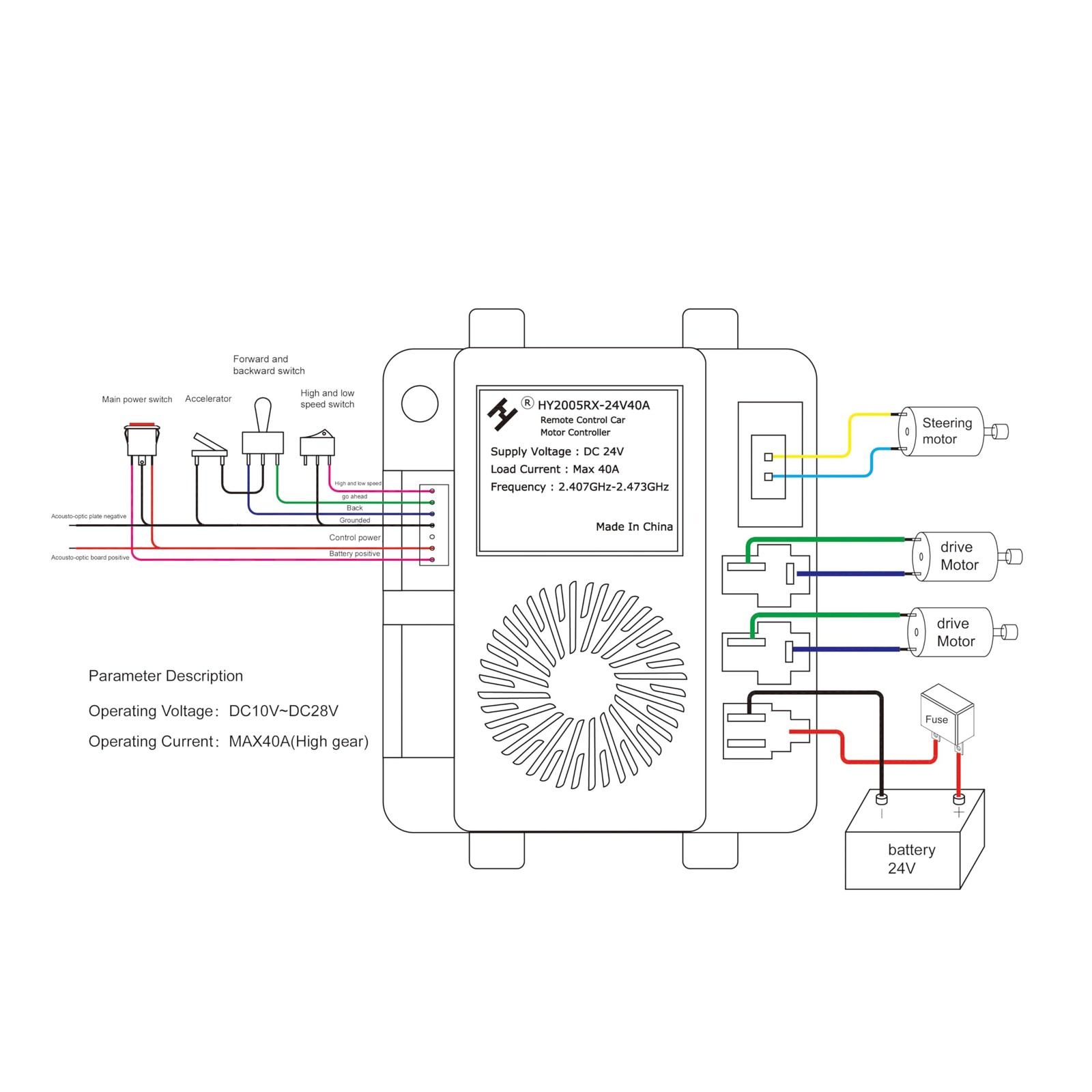 HY2005RX-24V/40A High Power 2.4G Bluetooth Motor Control Box for Power Wheels…