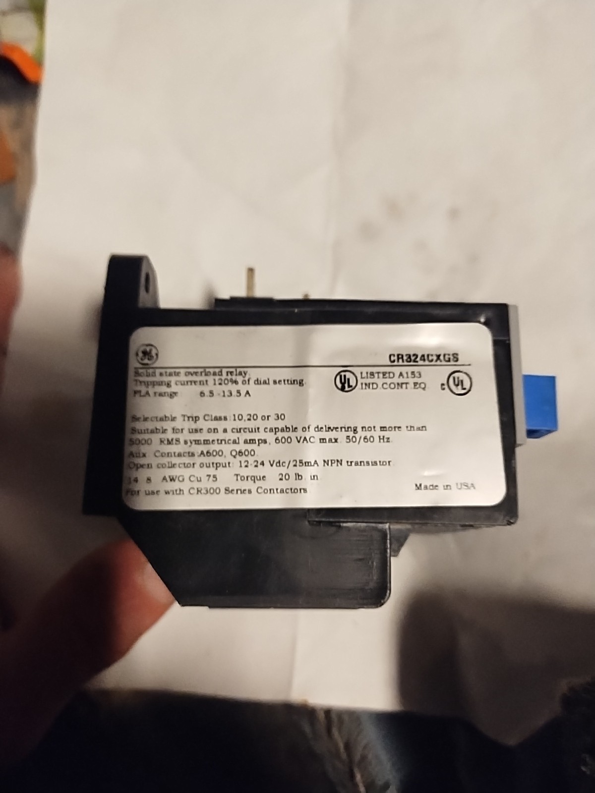 General Electric CR324CXGS Solid State Overload Relay – Black Not In Original Bo